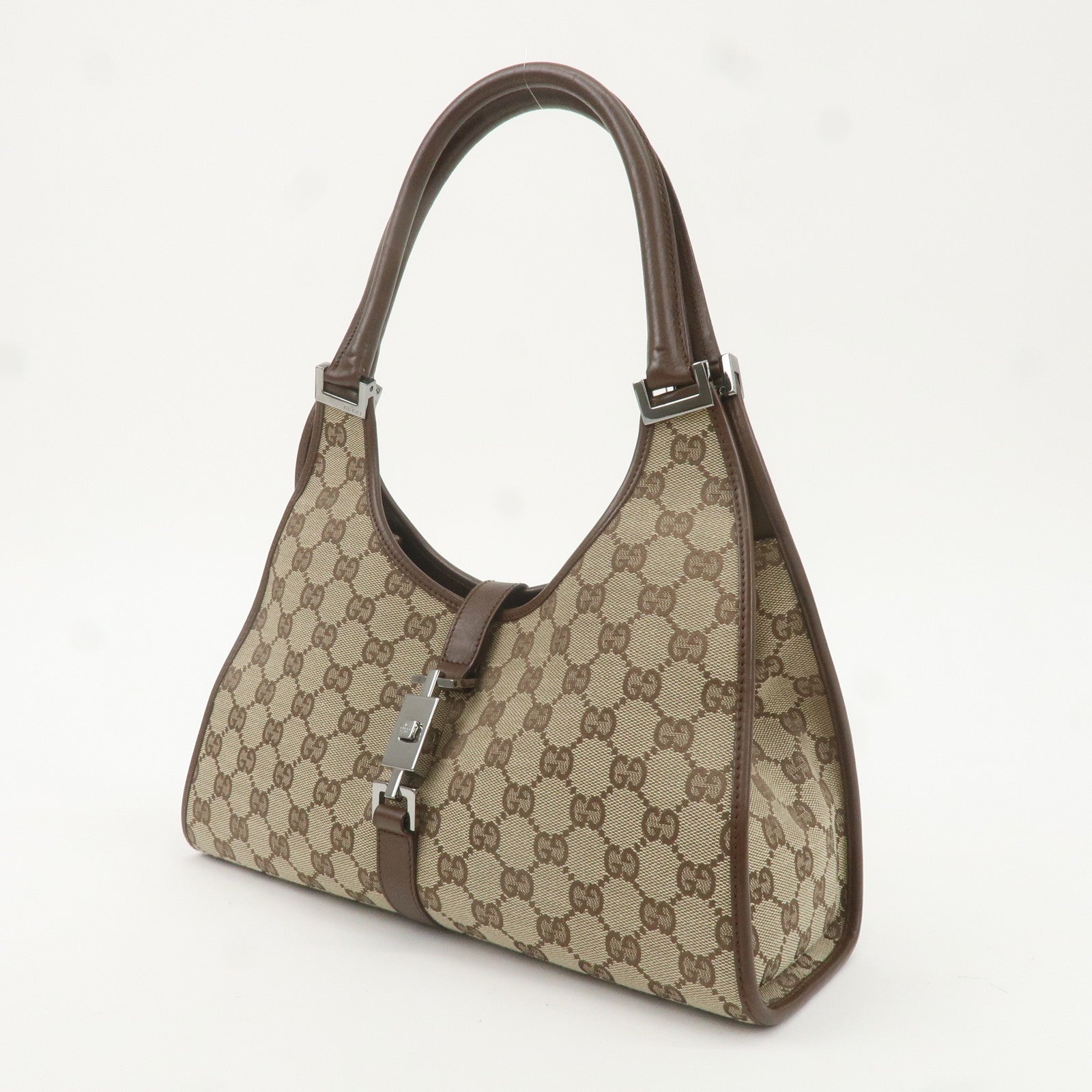 GUCCI Jackie GG Canvas Leather Shoulder Bag Beige Brown 1719