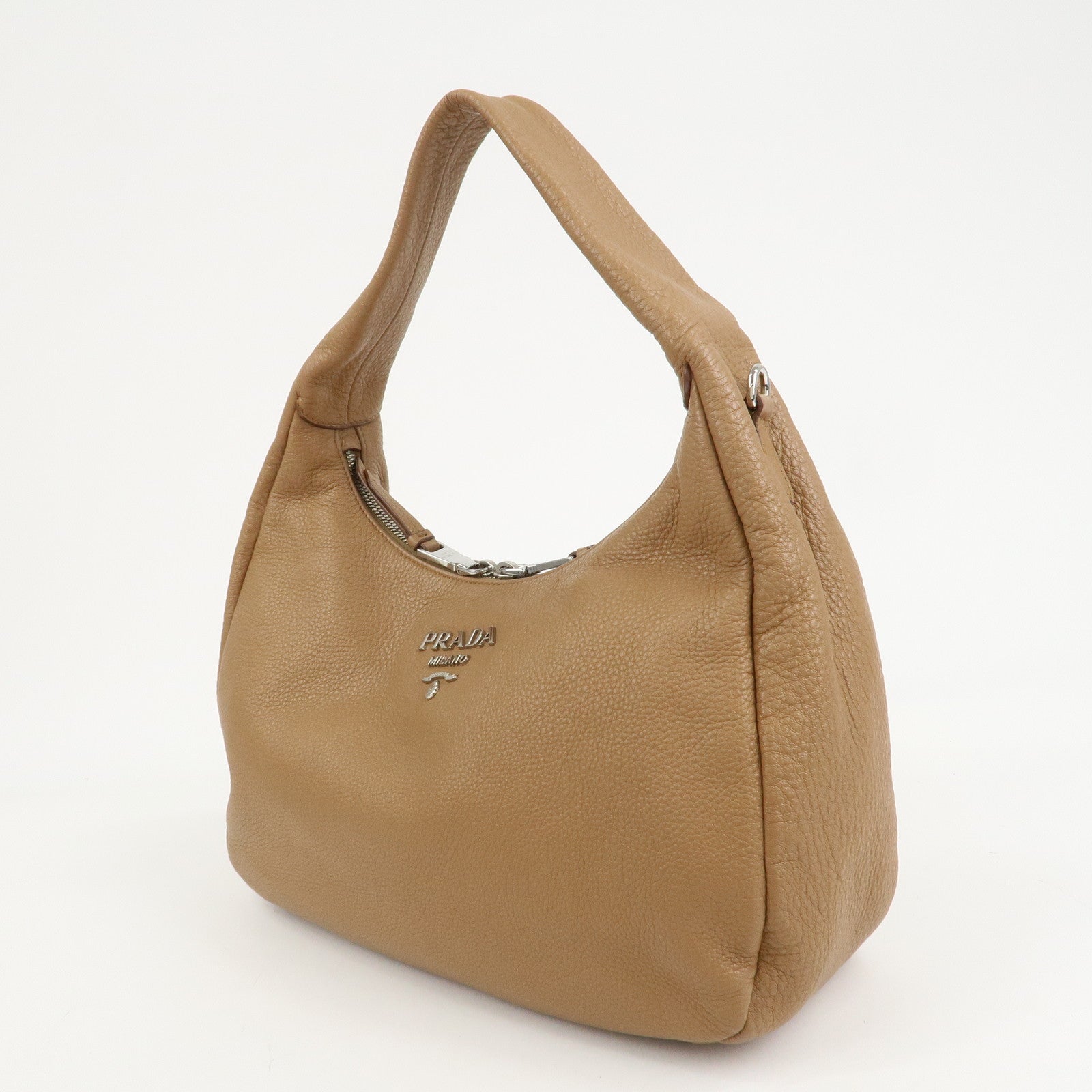 PRADA Logo Leather One Shoulder Bag Hand Bag Light Brown