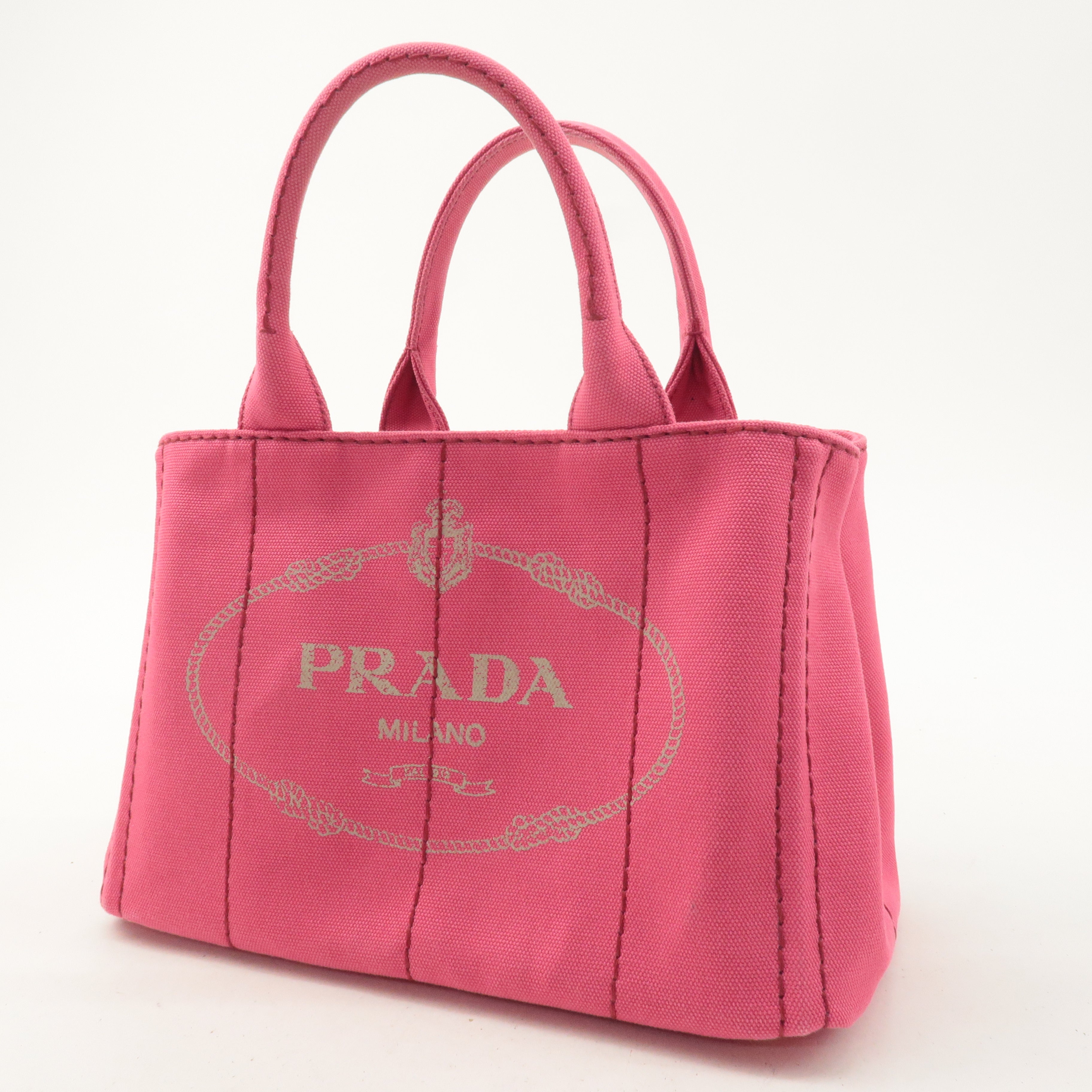 PRADA Logo Canapa Mini Canvas 2Way Shoulder Bag Pink 1BG439