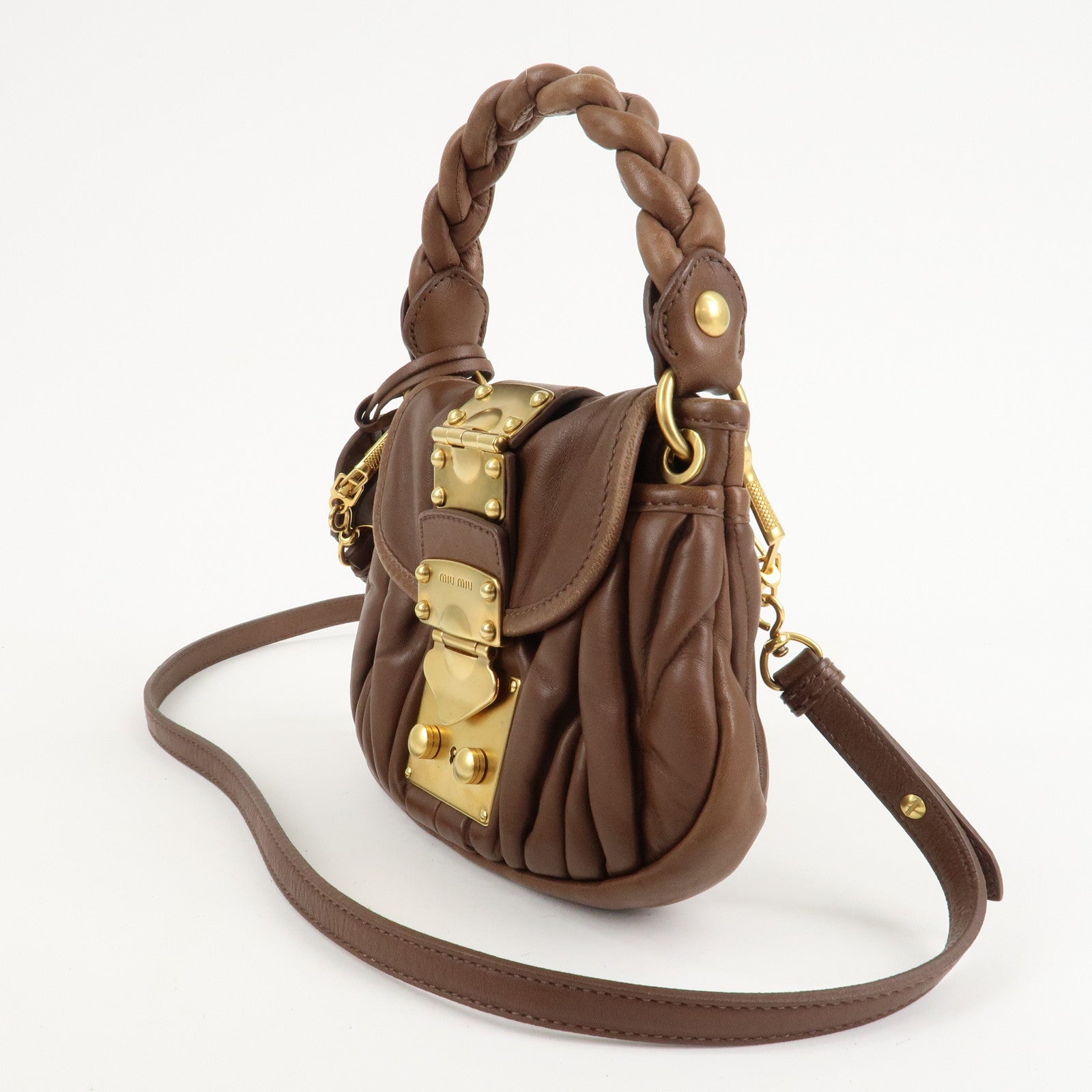 MIU MIU Matelasse Leather 2WAY Bag Shoulder Bag Hand Bag Brown