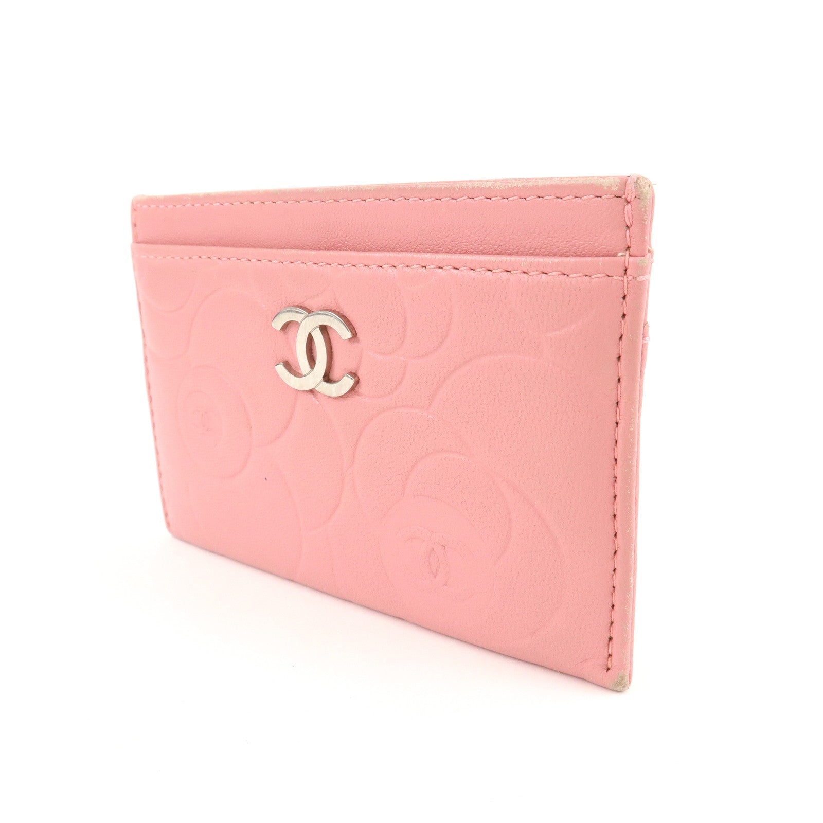 CHANEL Camelia Lamb Skin Card Case Pink A82286