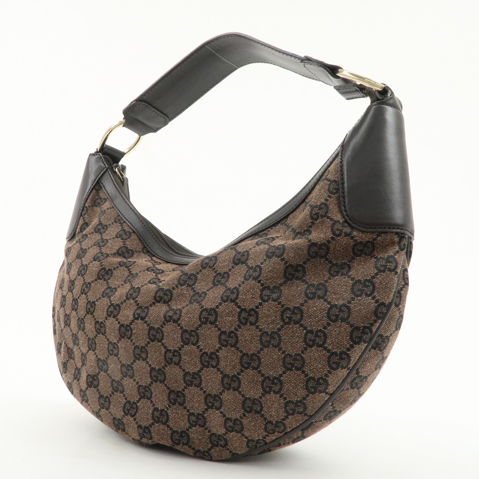 GUCCI GG Canvas Leather Shoulder Bag Hand Bag Brown 257297 Used