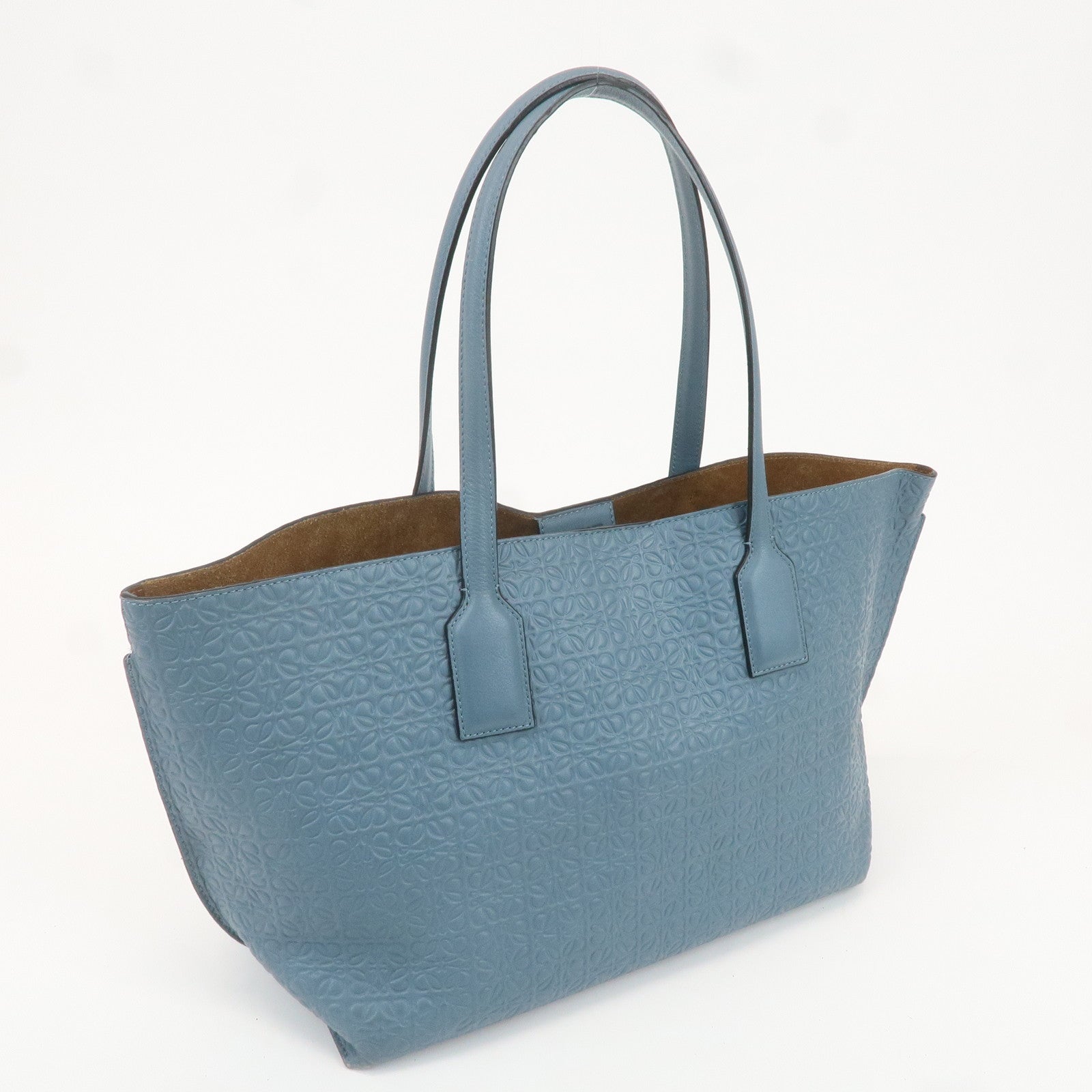 LOEWE Leather Anagram Tote Bag Shoulder Bag Blue Gray