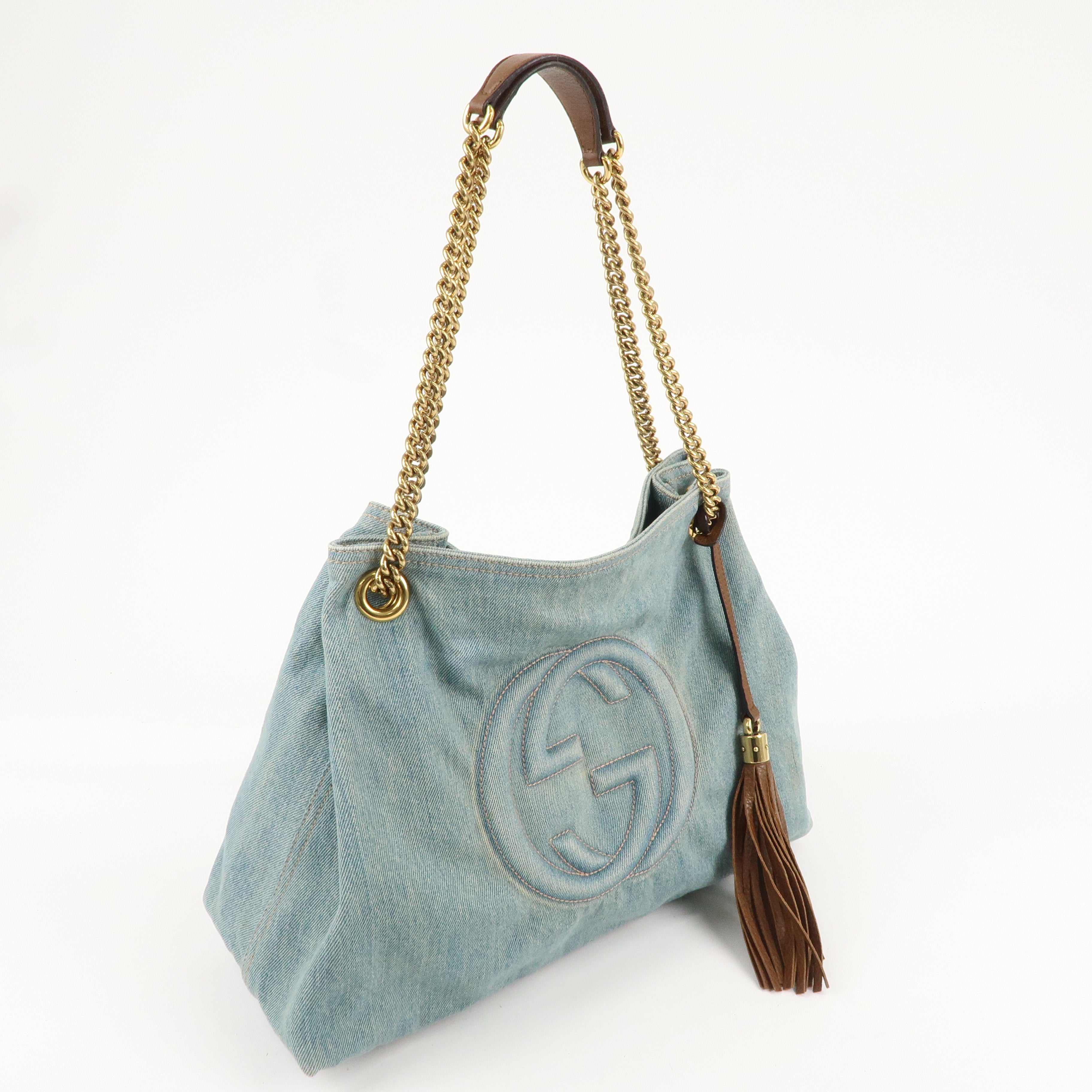 GUCCI SOHO Interlocking G Denim Leather Chain Shoulder Bag 308982