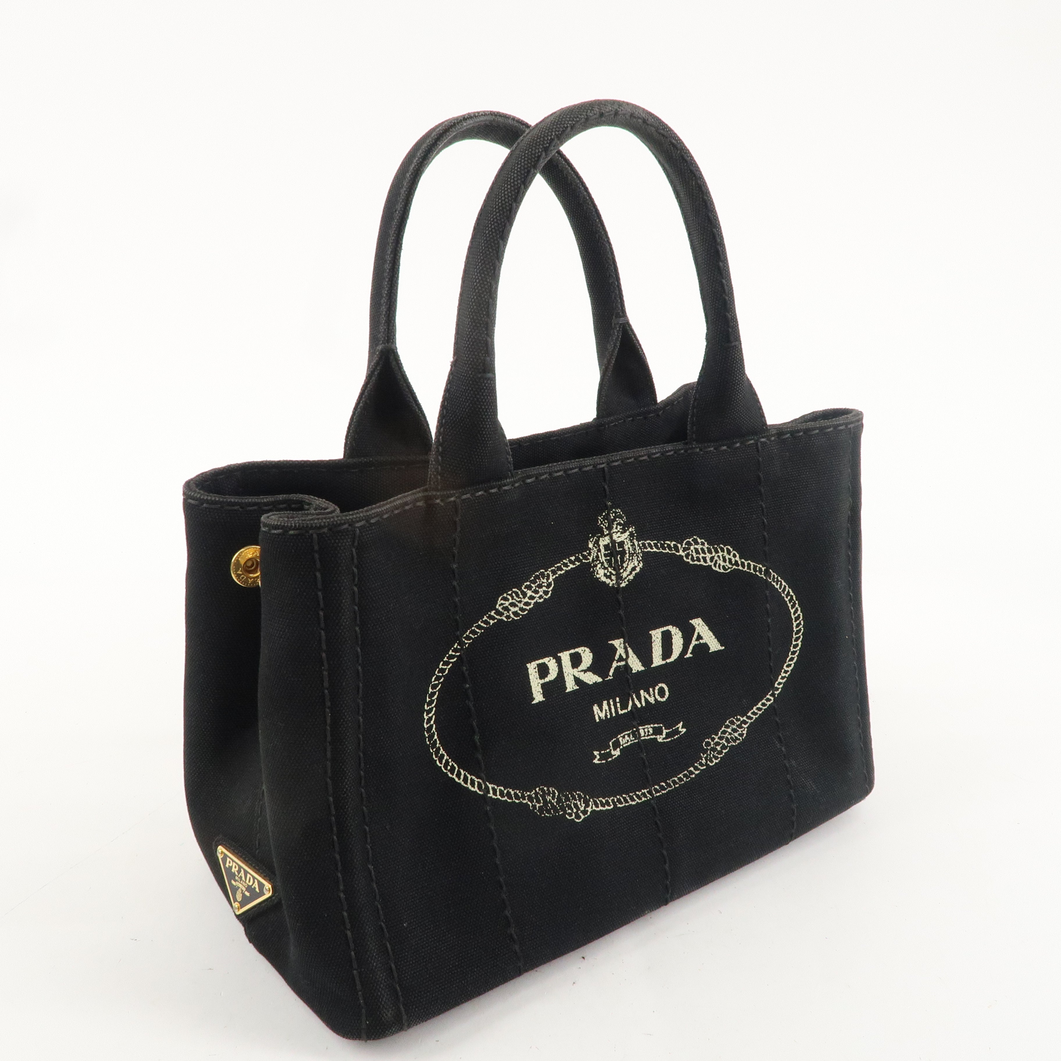 PRADA Canapa Mini Canvas 2Way Bag Shoulder Bag Black 1BG439