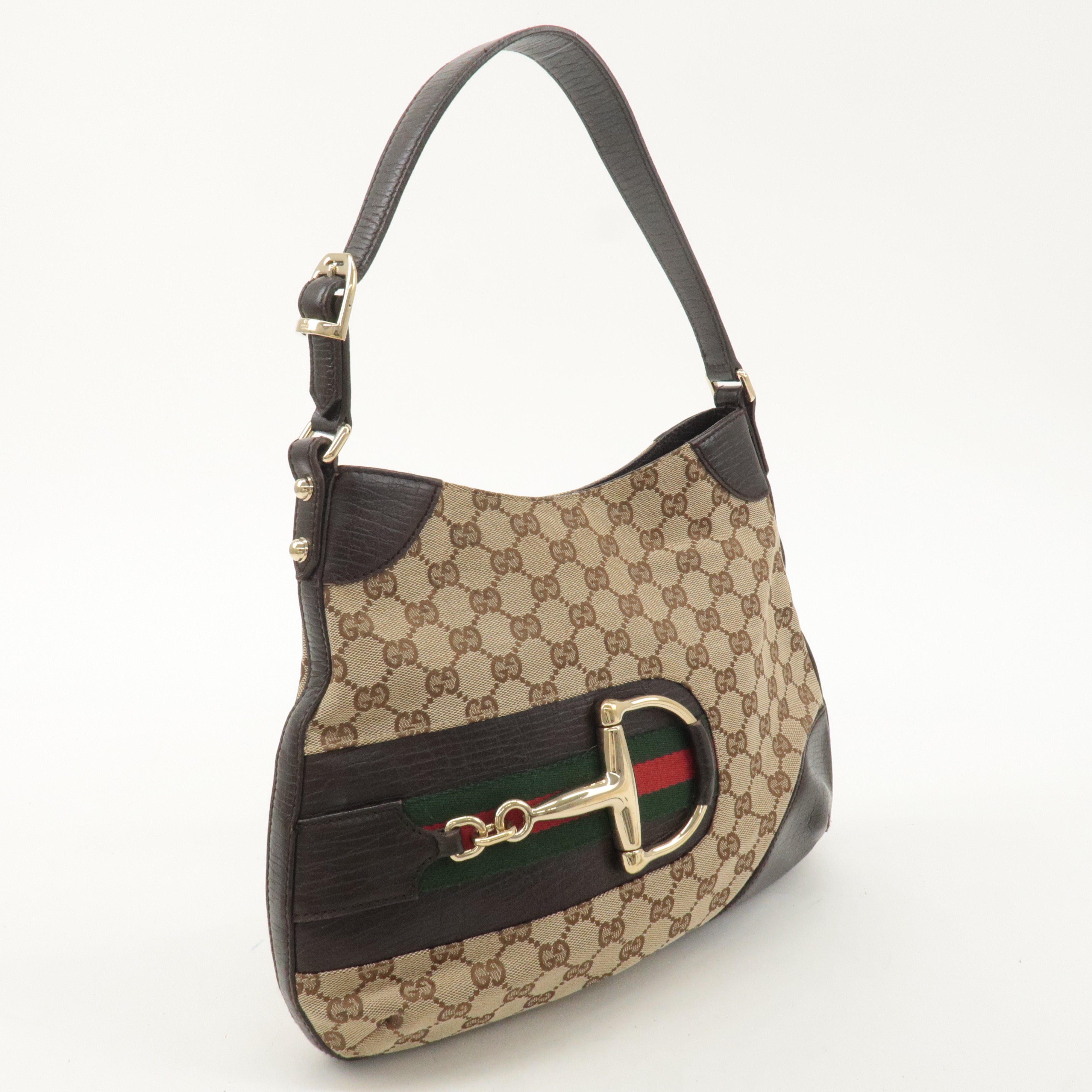 GUCCI Sherry Horsebit GG Canvas Leather Shoulder Bag 137388