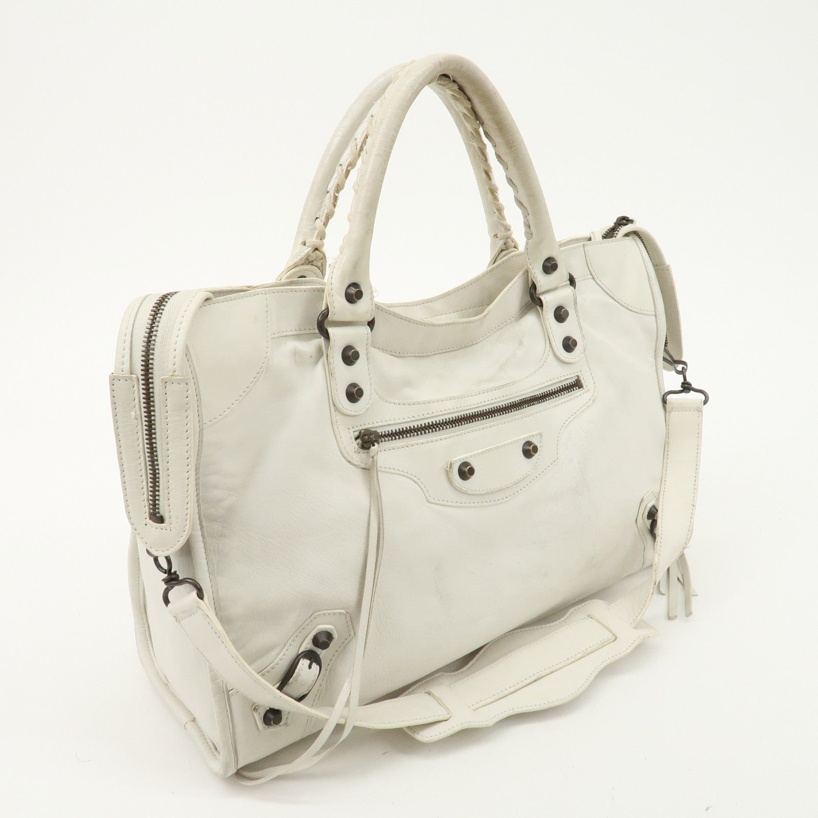 BALENCIAGA The City Leather 2Way Hand Shoulder Bag White 115748