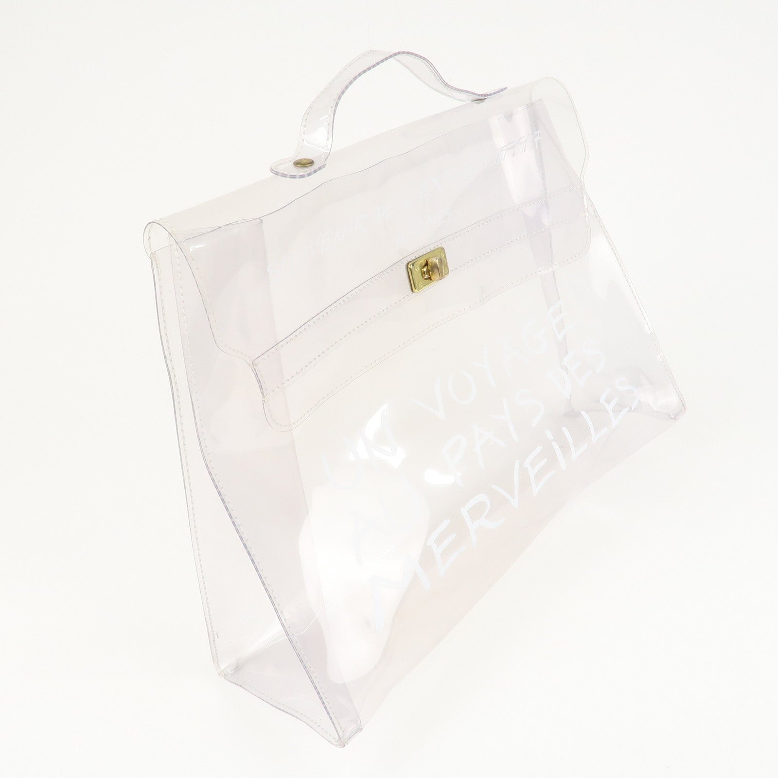 HERMES Vinyl Kelly Hand Bag Clear Transparent Gold Hardware Used