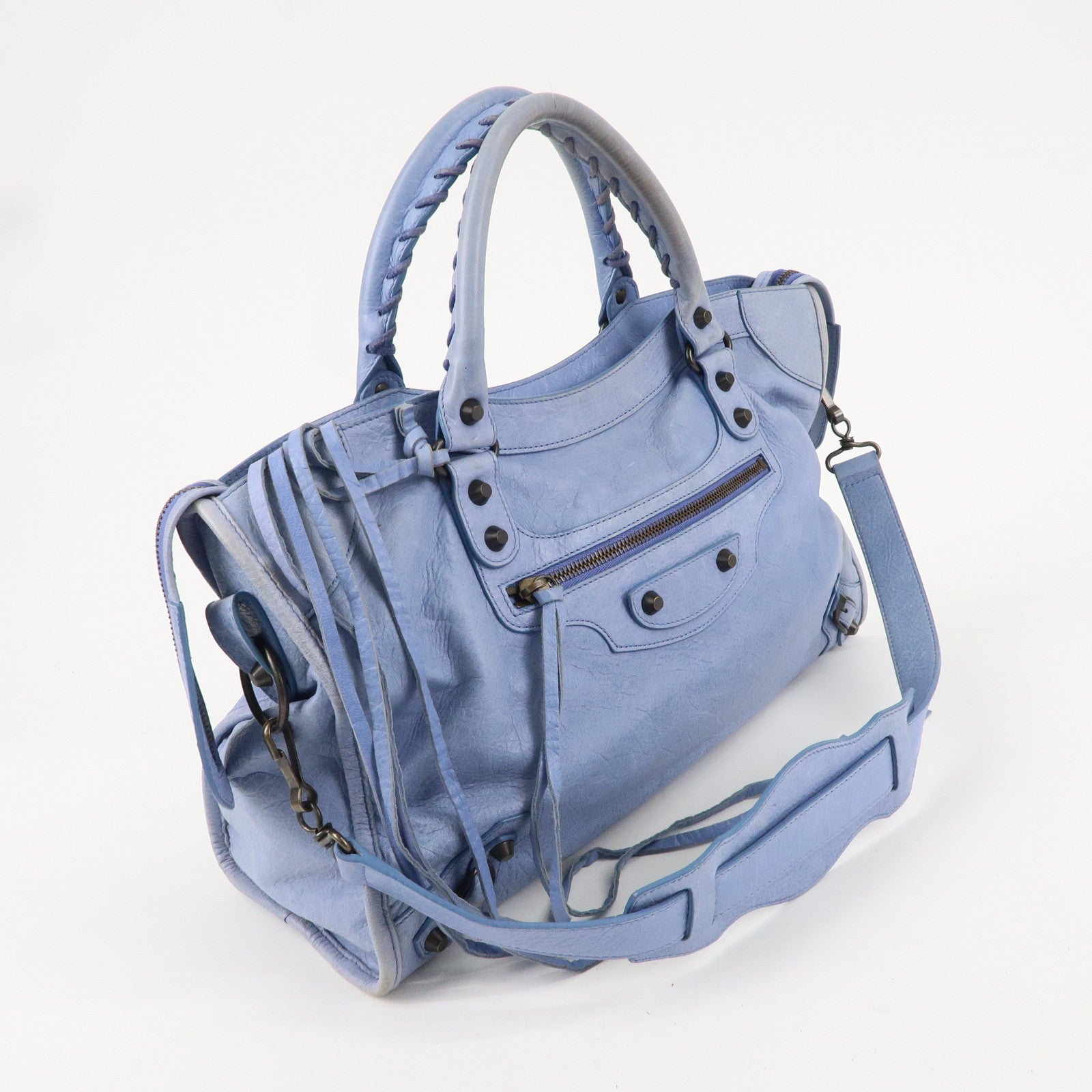 BALENCIAGA The City Leather 2Way Bag Hand Bag Blue 115748