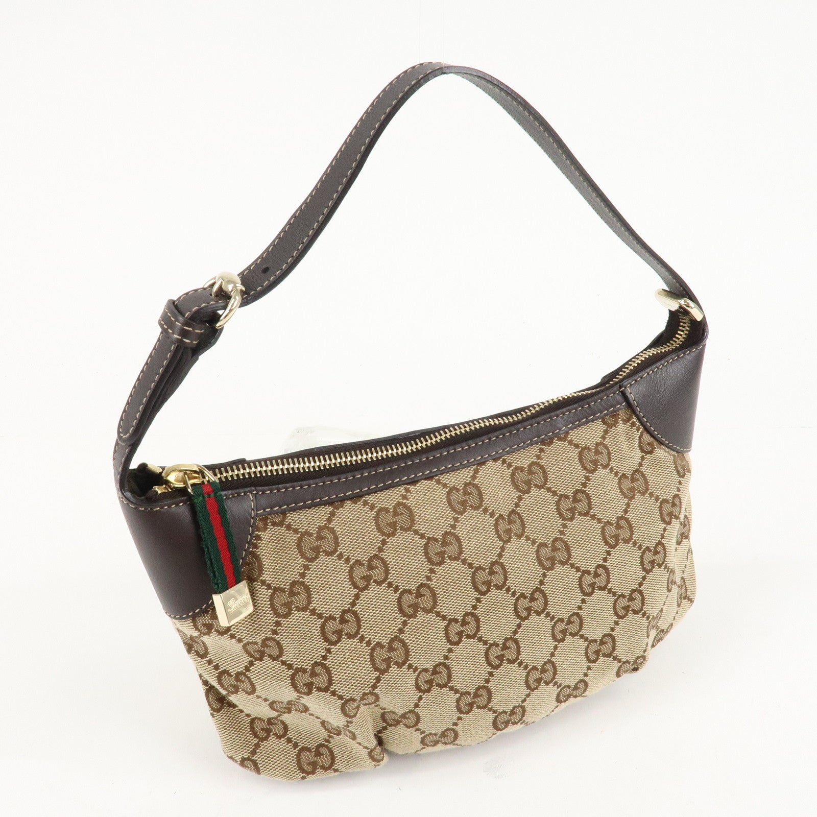 GUCCI Sherry GG Canvas Leather Shoulder Bag Beige Brown 224093