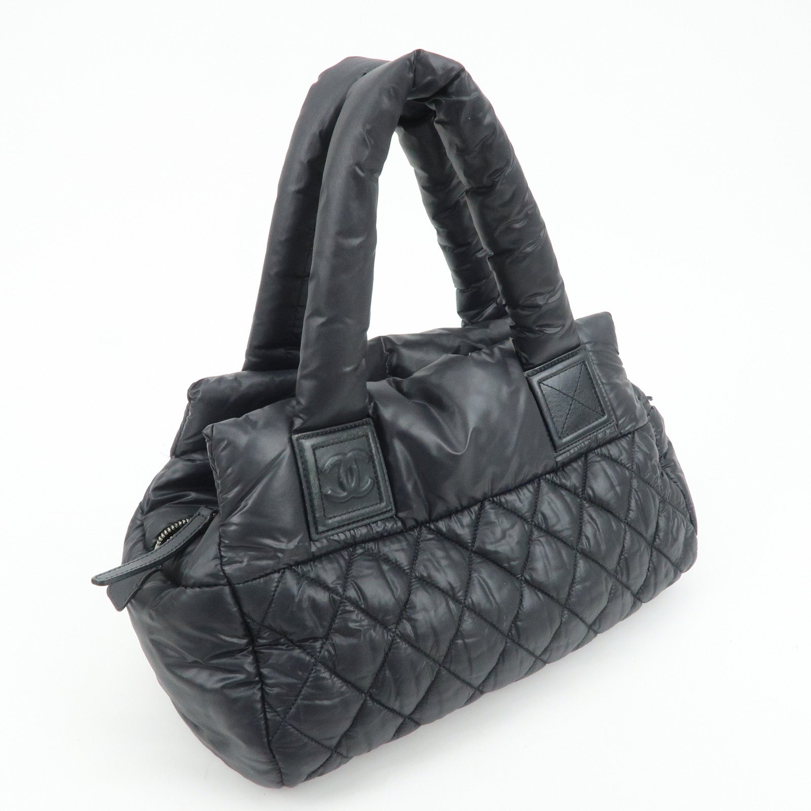 CHANEL COCO Cocoon Nylon Leather Tote Bag Hand Bag Black