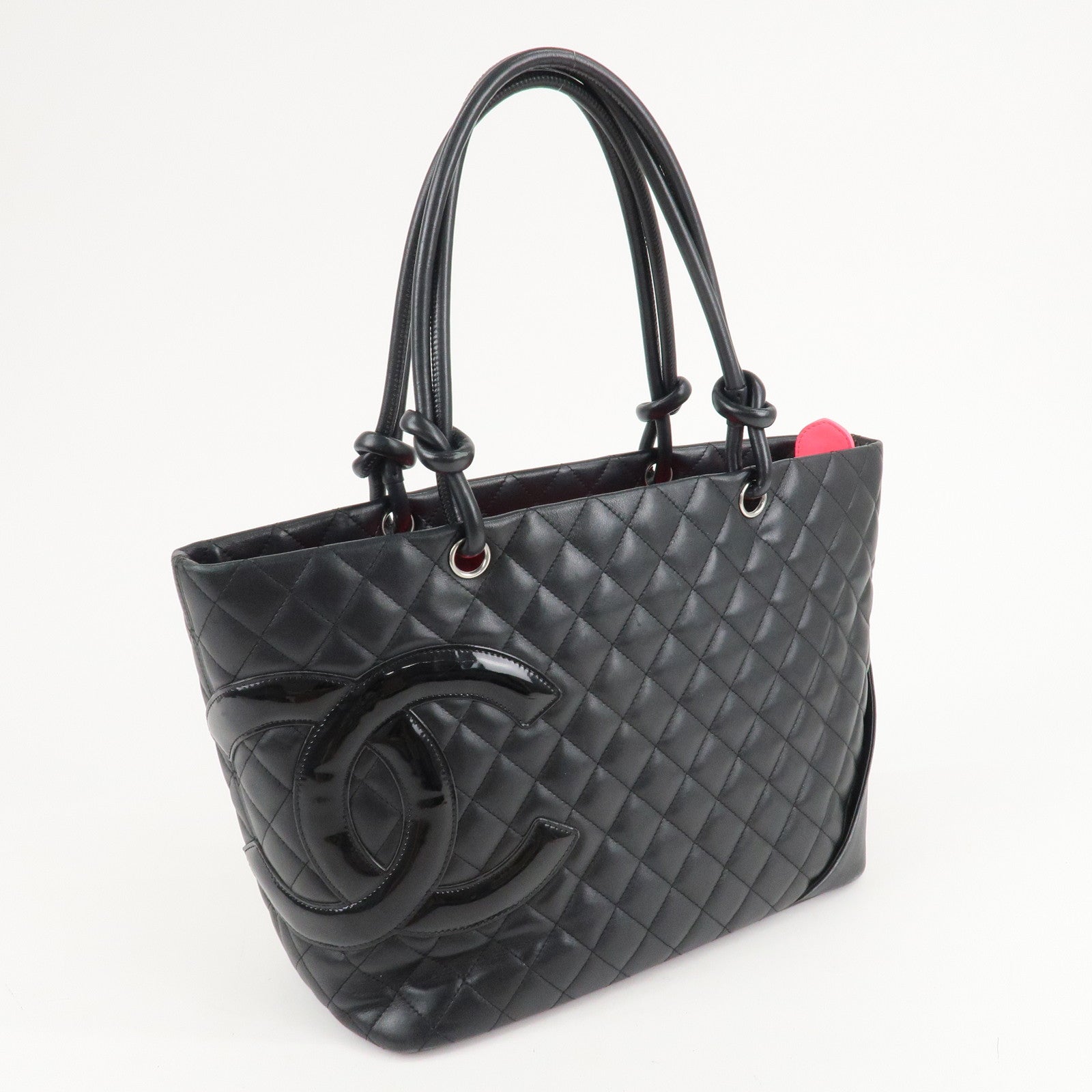 CHANEL Cambon Line Lamb Skin COCO Mark Large Tote Bag Black A25169