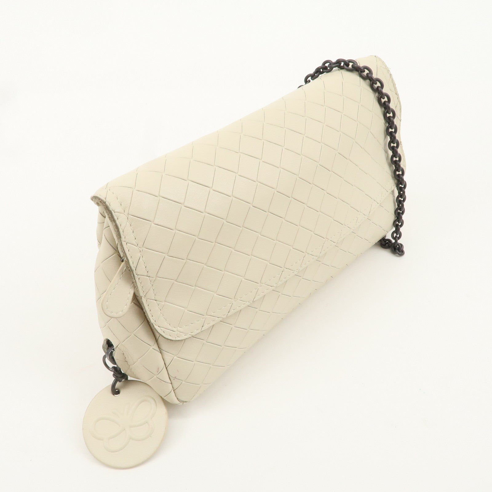 BOTTEGA VENETA Intreccio Mirage Leather Shoulder Bag White