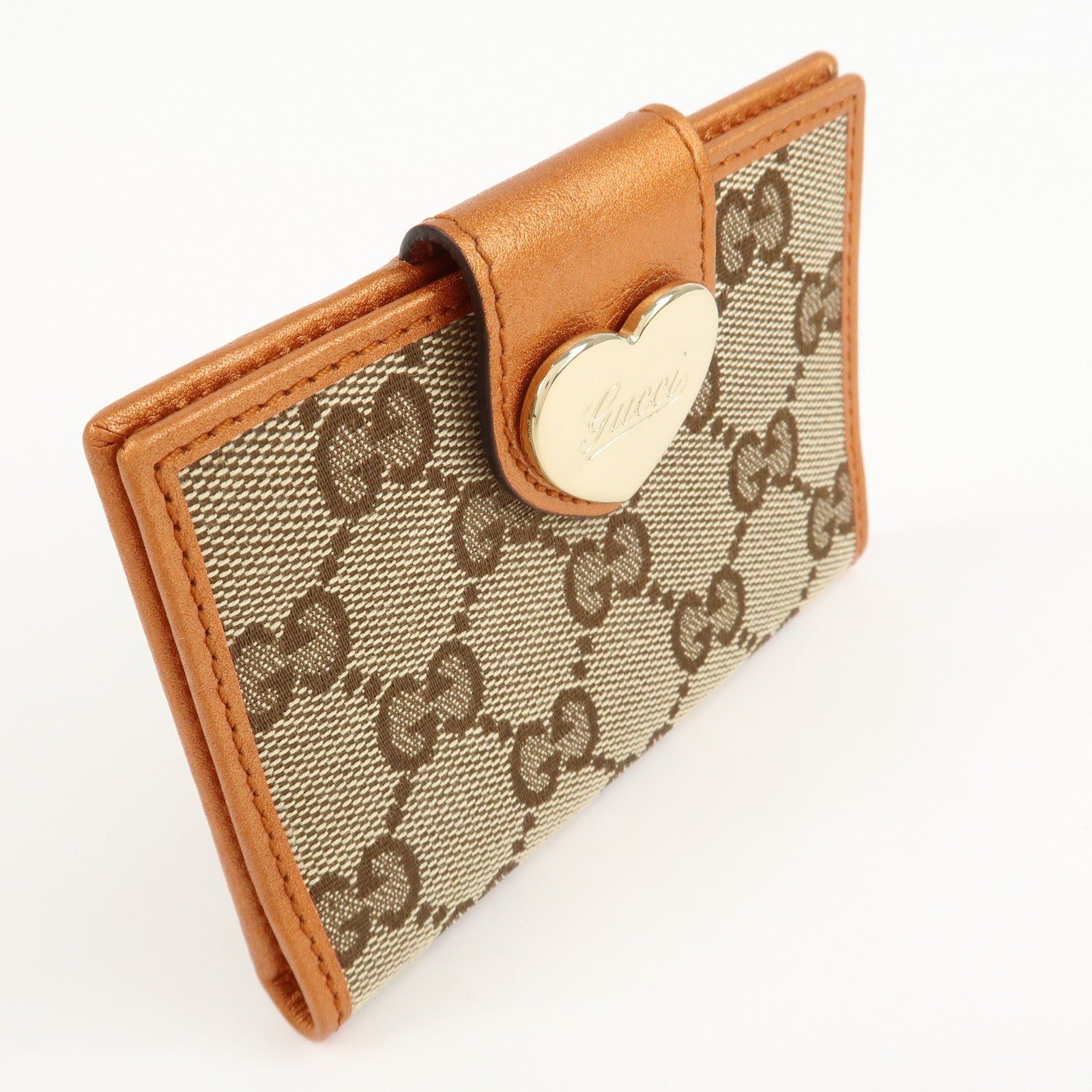 GUCCI Lovely Heart GG Canvas Leather Bifold Card Case 224261 Used