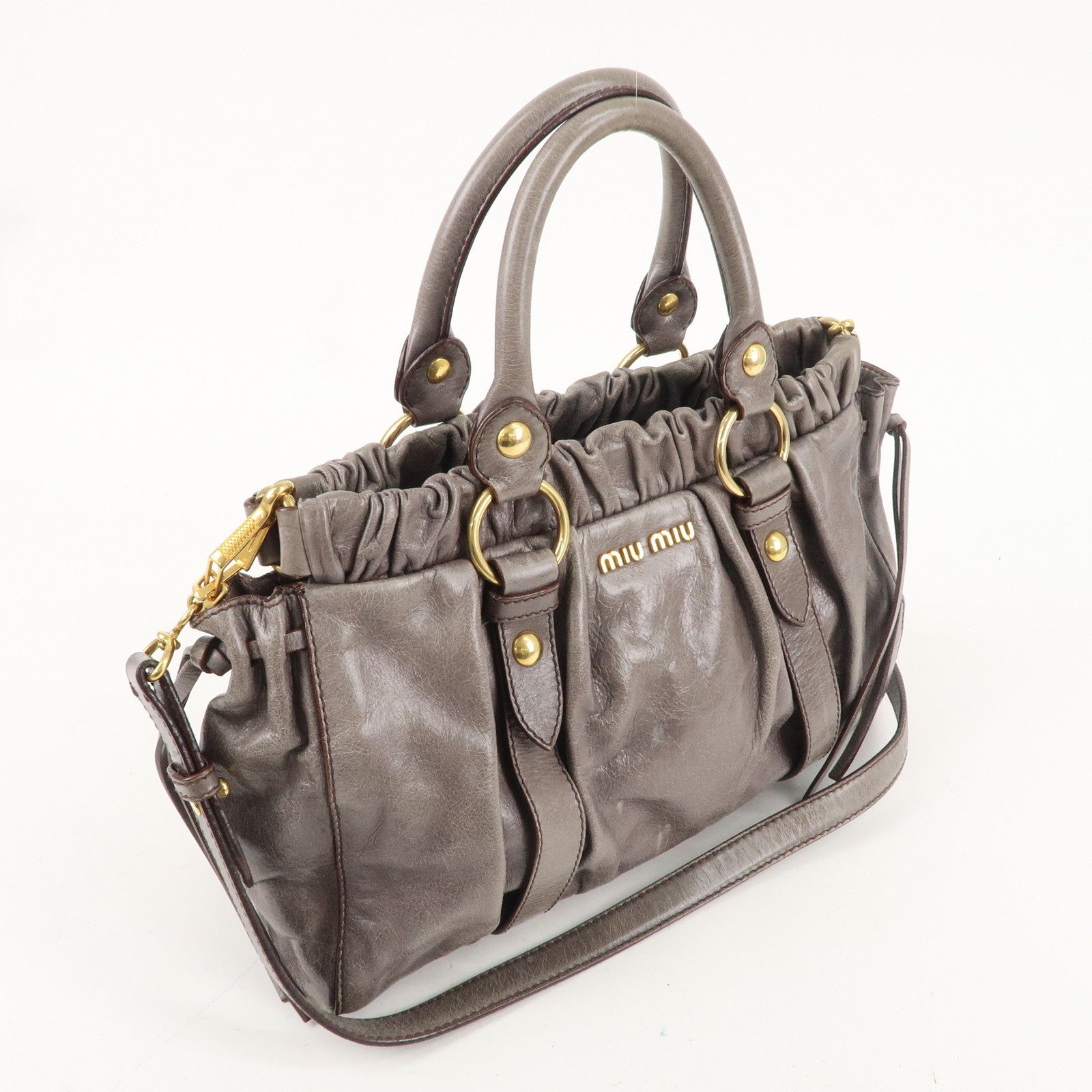 MIU MIU Leather 2WAY Bag Hand Bag Shoulder Bag Gray