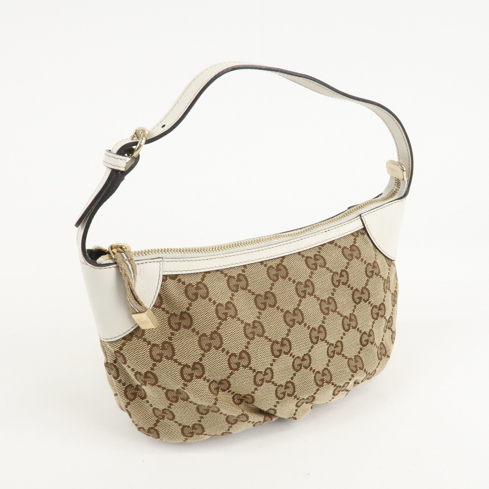 GUCCI GG Canvas Leather Shoulder Bag Hand Bag Beige White 224093