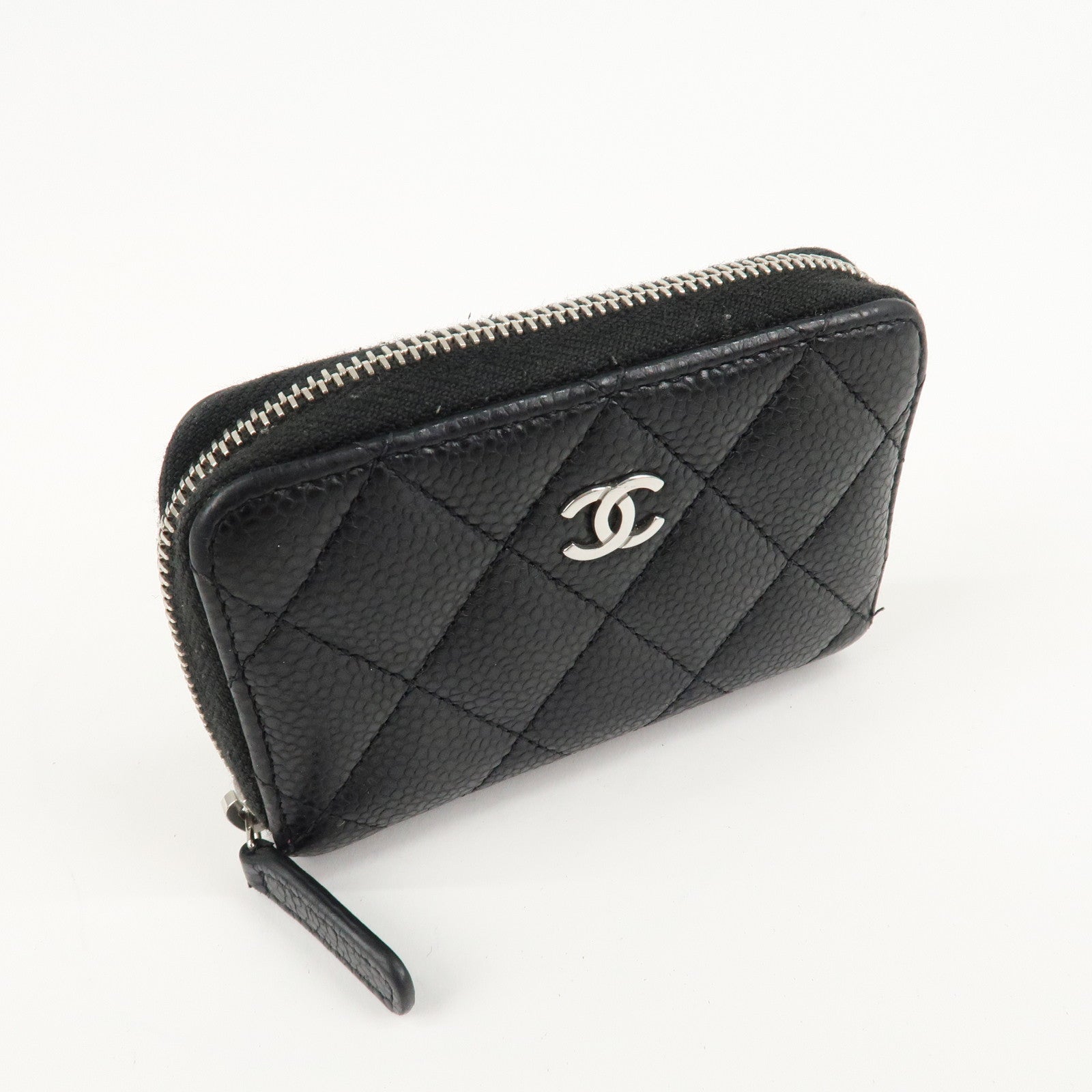 CHANEL Matelasse Caviar Skin Round Zipper Coin Case Black A69271 Used