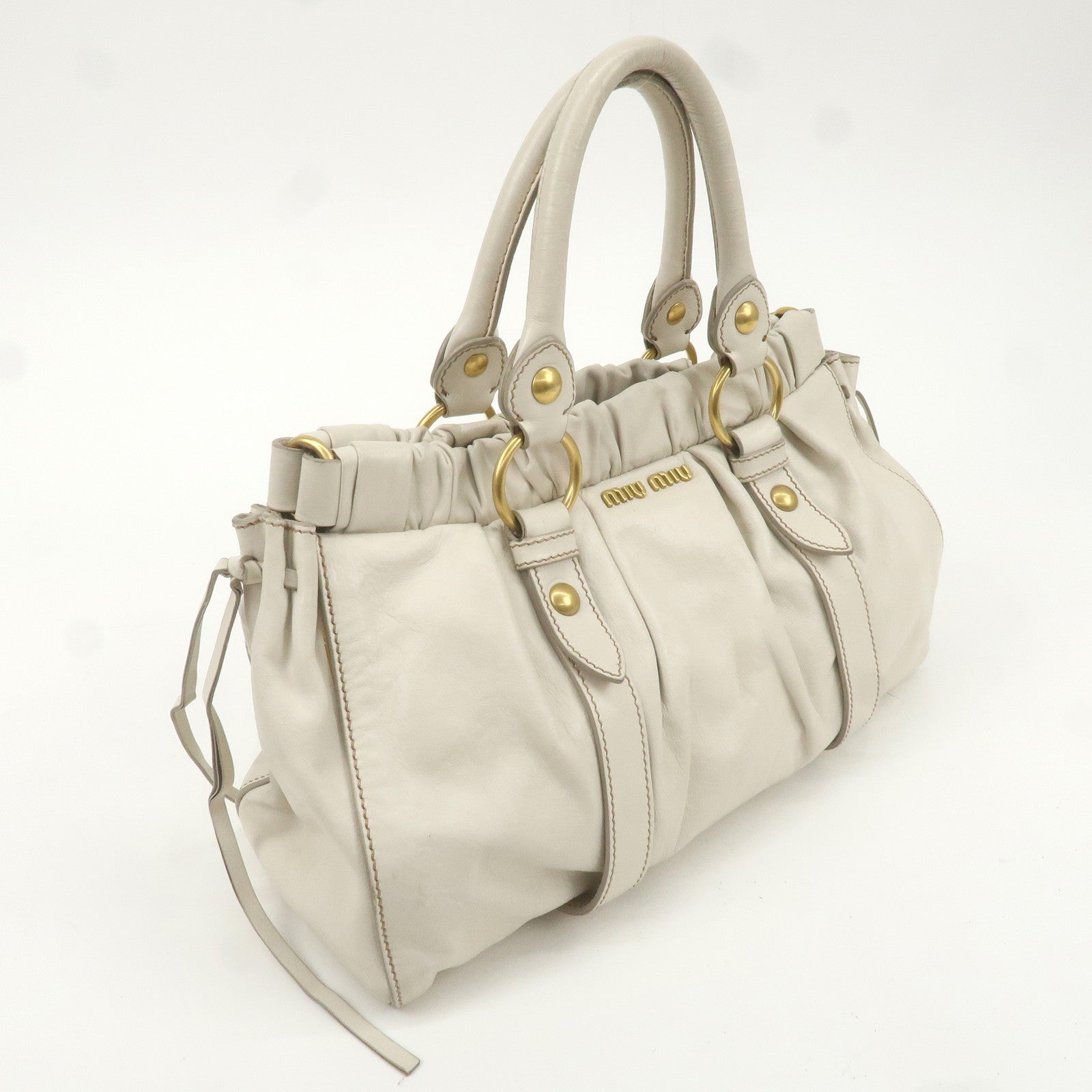 MIU MIU Leather 2WAY Bag Hand Bag White