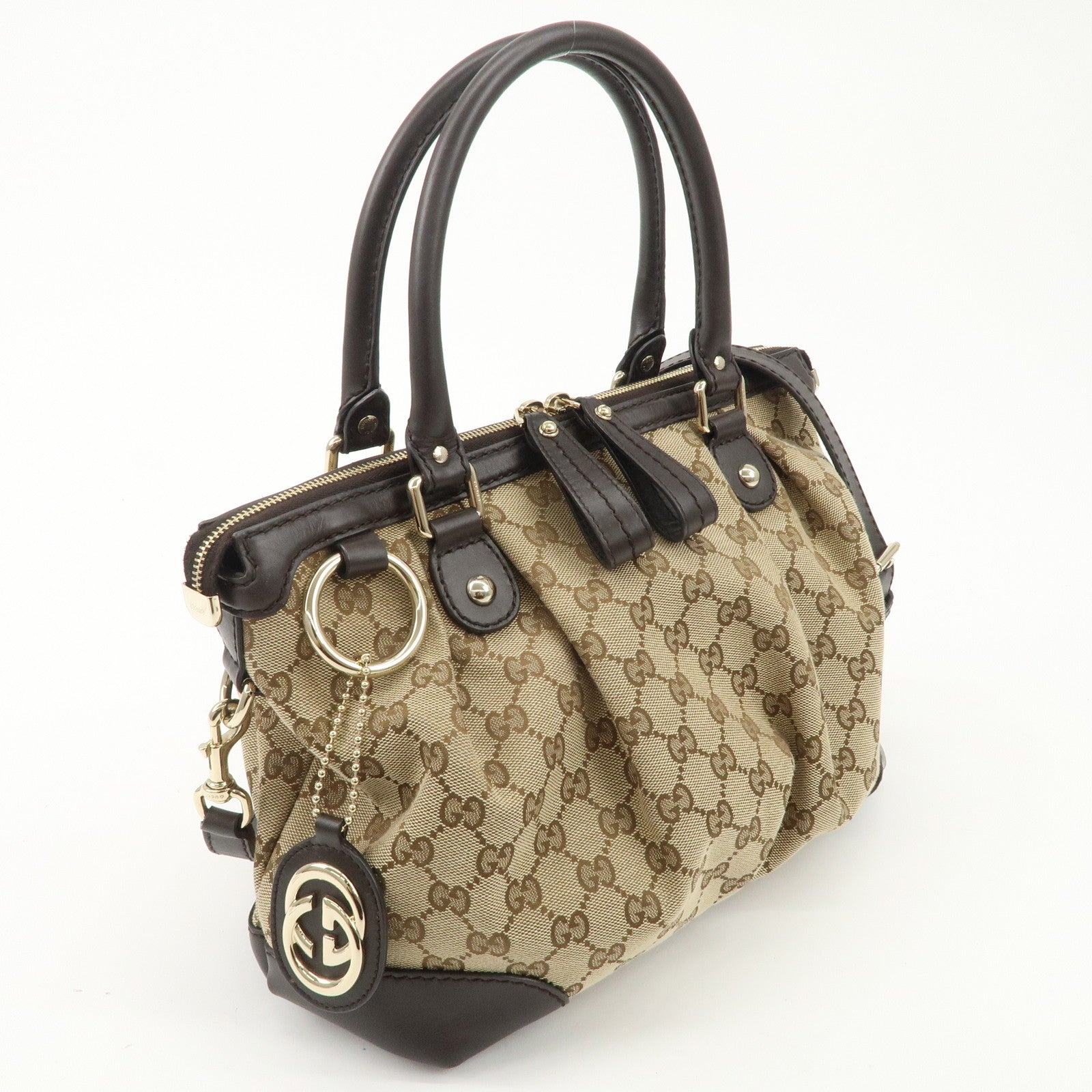 GUCCI Sukey GG Canvas Leather 2WAY Bag Beige Dark Brown 247902