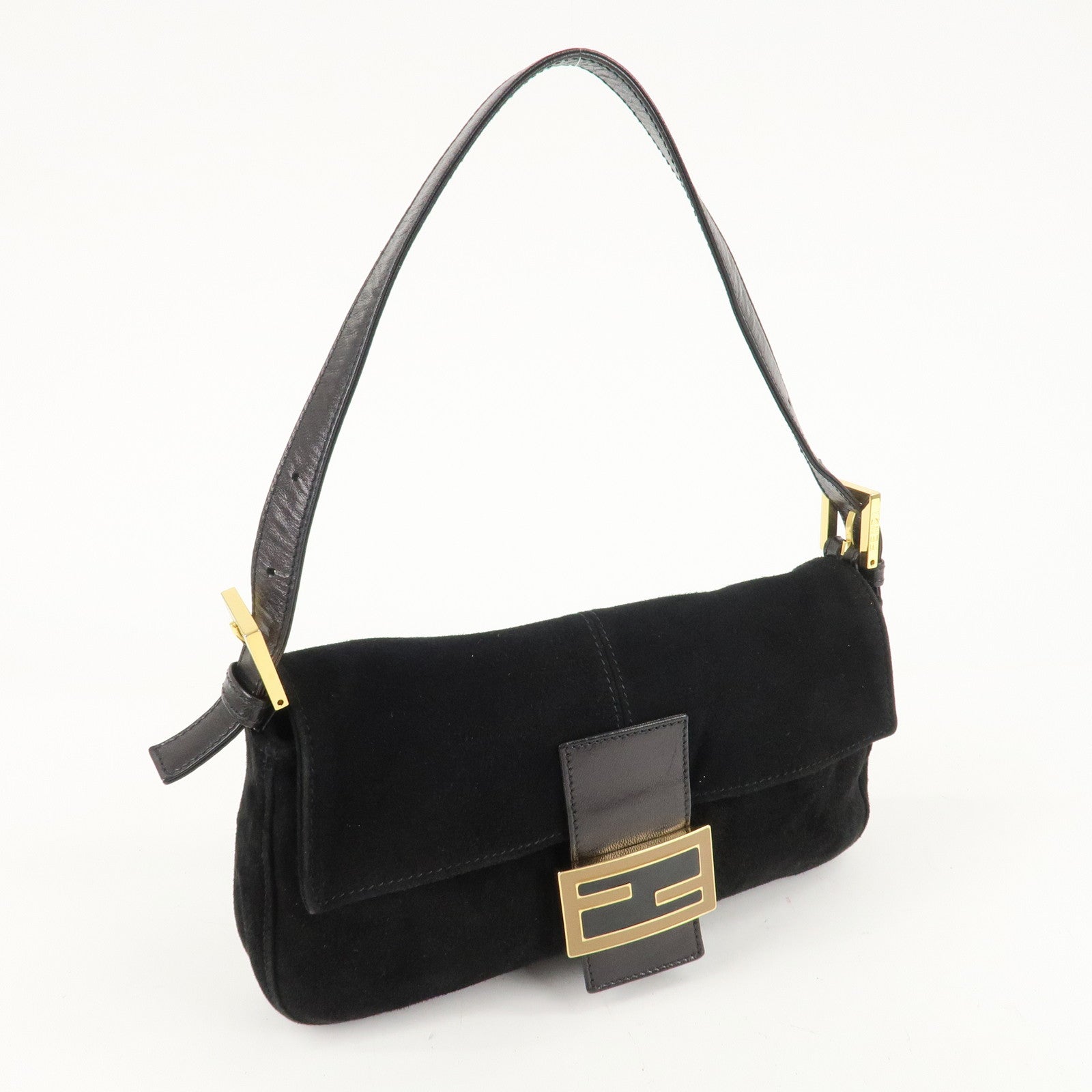 FENDI Mamma Bucket Suede Leather Shoulder Bag Black 26424 Used