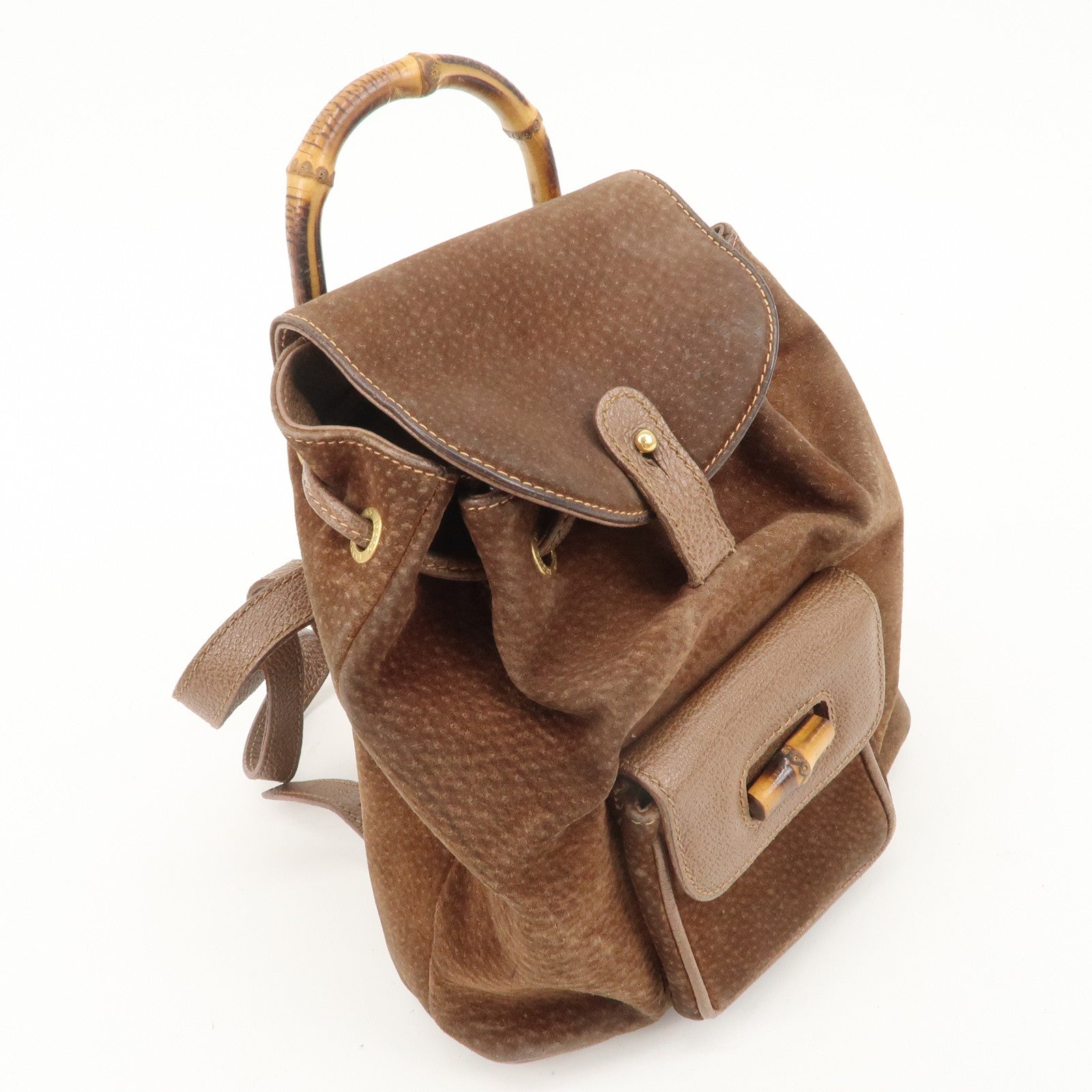 GUCCI Bamboo Suede Leather Mini Back Pack Brown 003.2852.0030