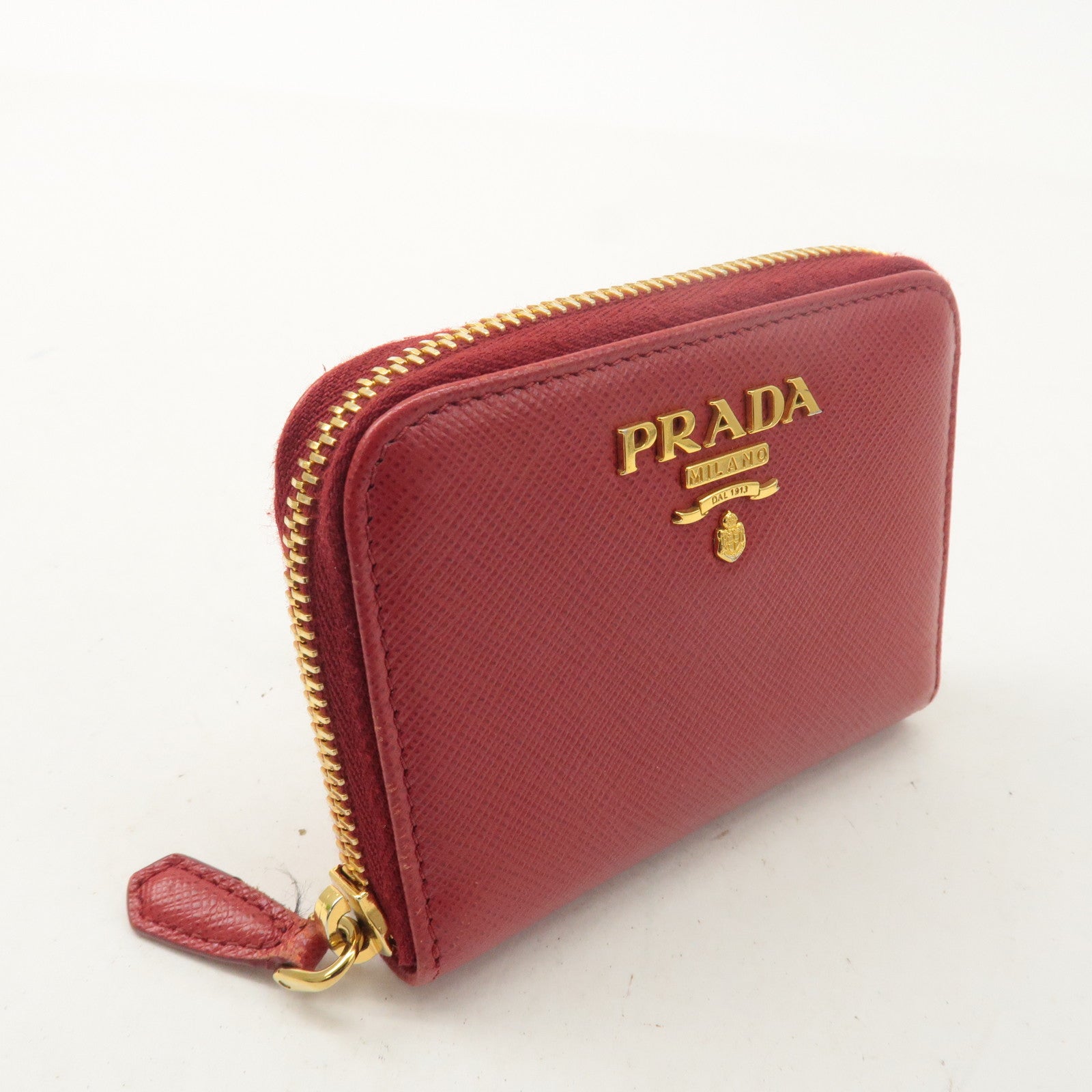 PRADA Saffiano Leather Round Zipper Coin Case Red