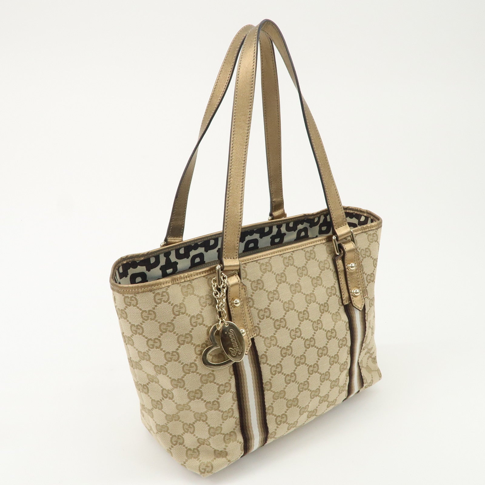 GUCCI Sherry GG Canvas Leather Tote Bag Beige Gold 137396