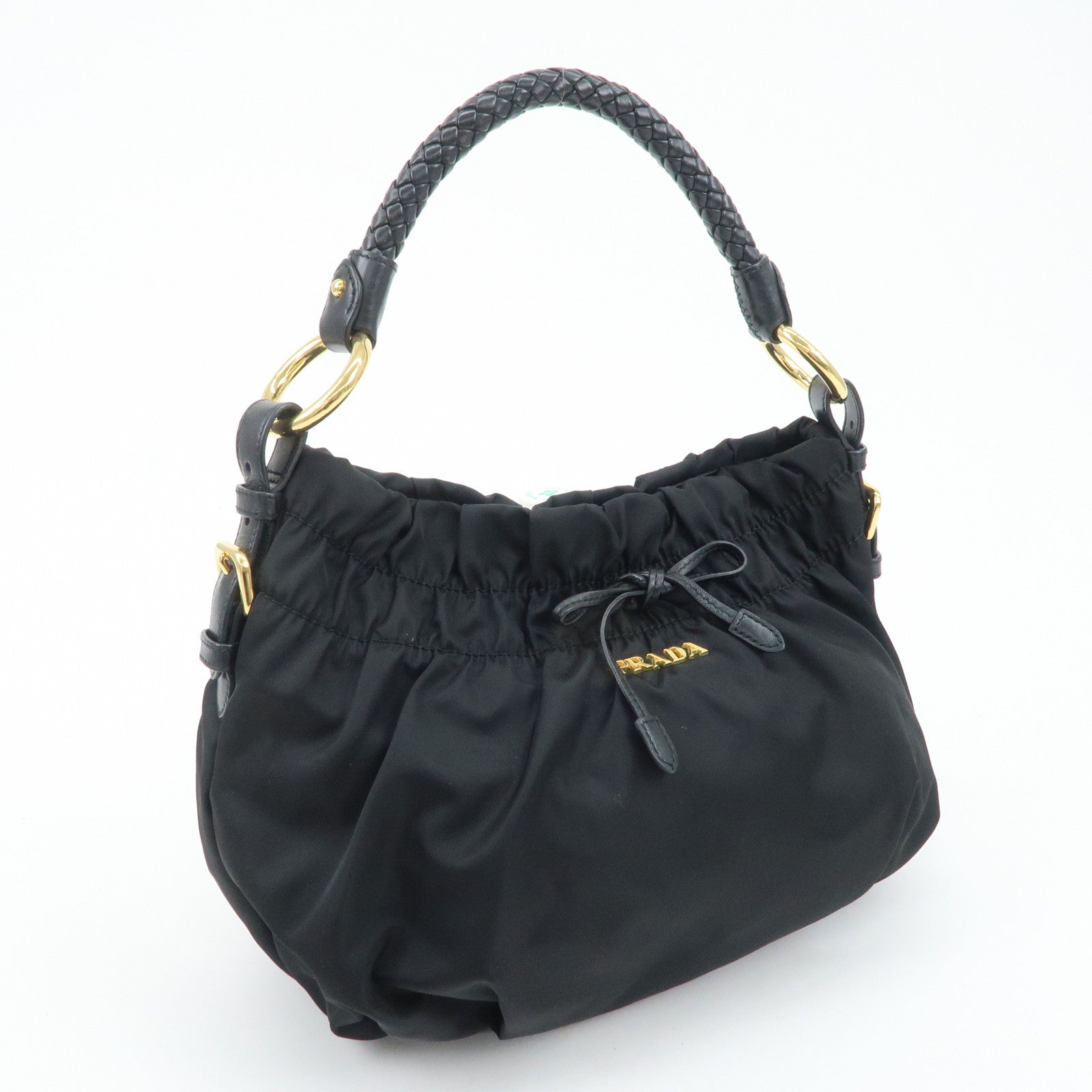 PRADA Nylon Leather Shoulder Bag Black