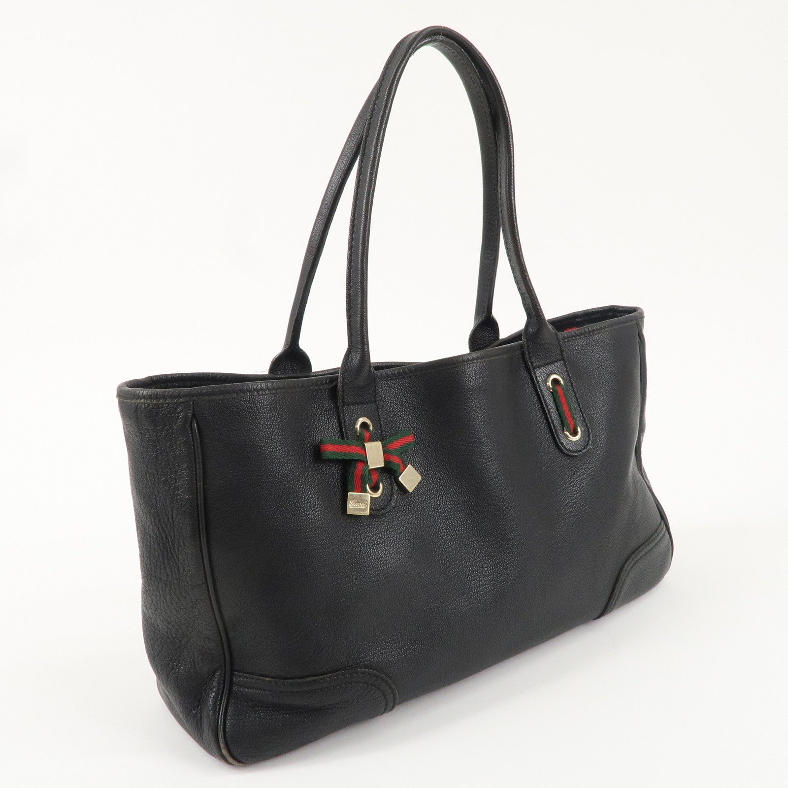 GUCCI Princy Sherry Leather Tote Bag Black 163805