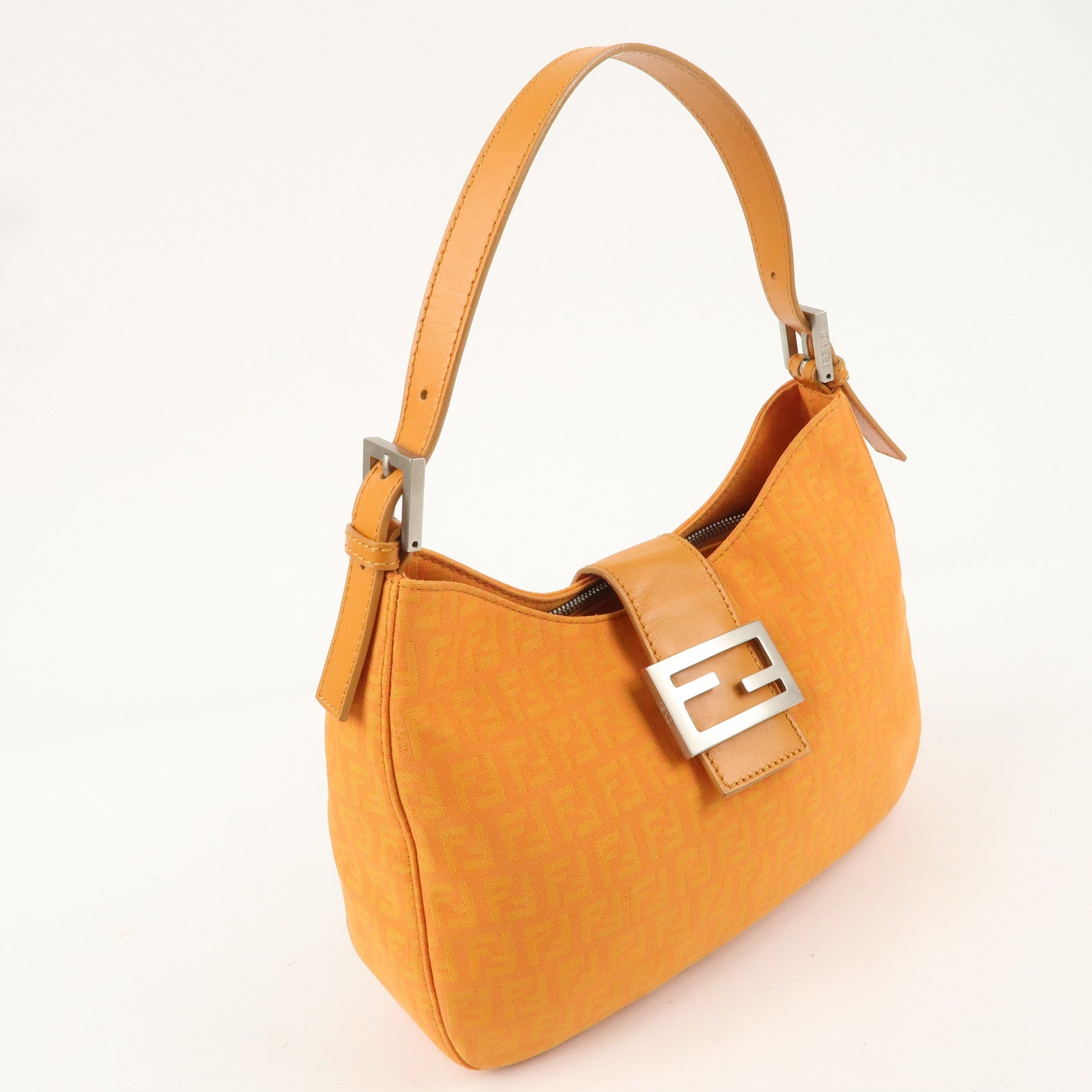 FENDI Zucchino Canvas Leather Shoulder Bag Orange 8BR036