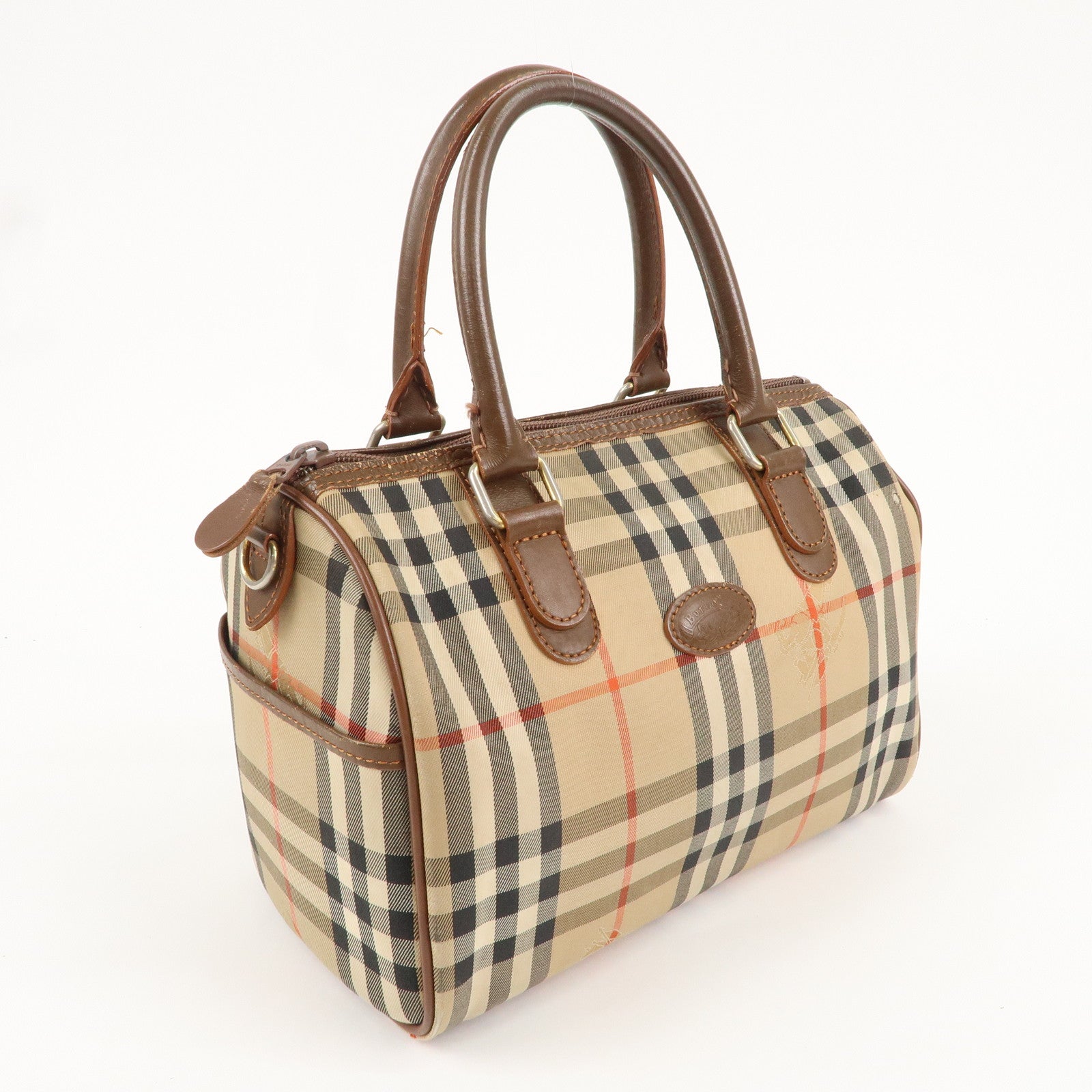 Burberry Burberrys Canvas Leather Mini Boston Bag