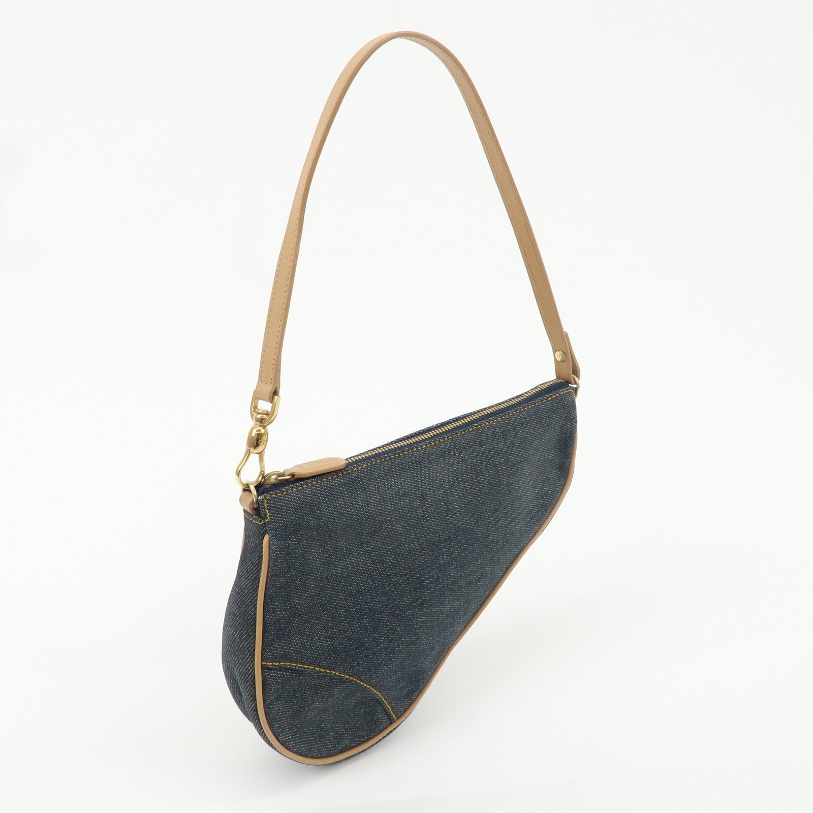 Christian Dior Denim Leather Saddle Pouch SHoulder Bag Blue Beige