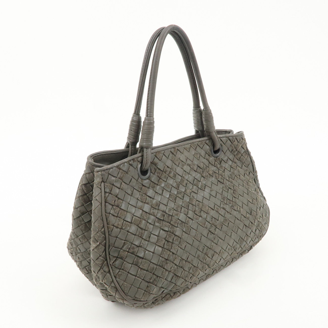 BOTTEGA VENETA Intrecciato Leather Hand Bag Tote Bag Khaki