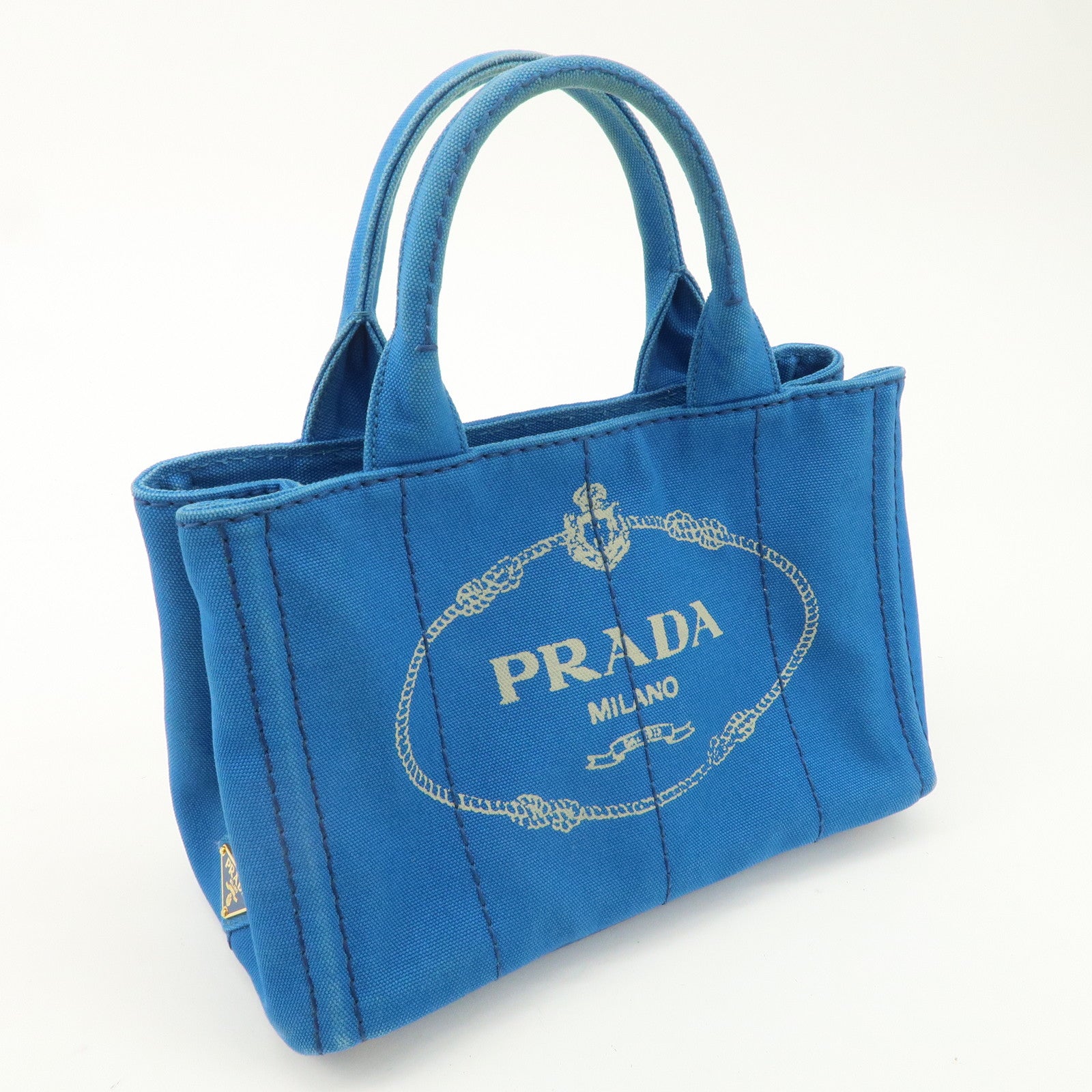 PRADA Canapa Mini Canvas 2Way Bag Tote Bag Blue 1BG439