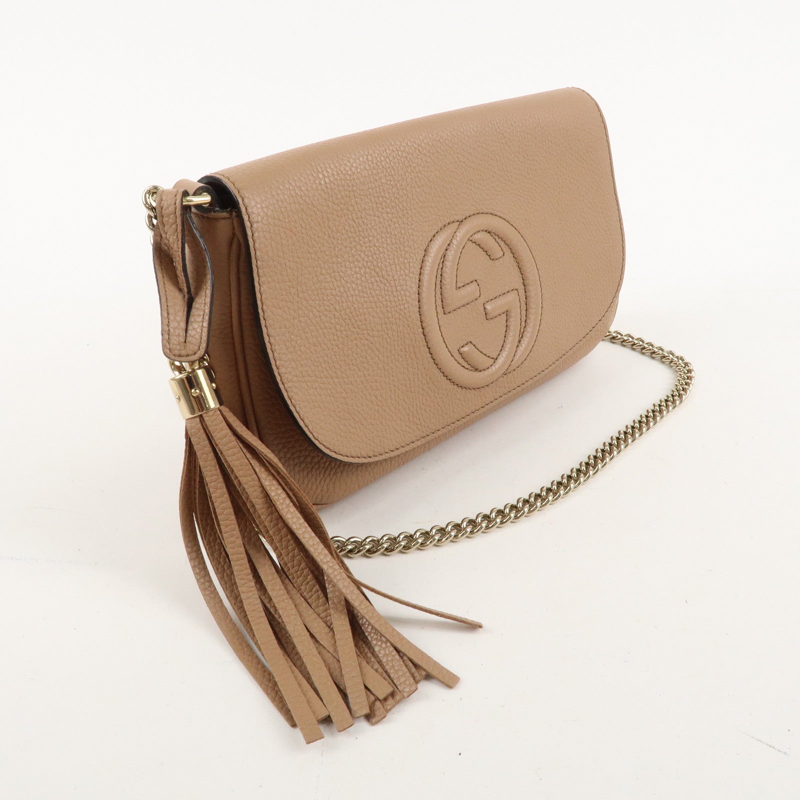 GUCCI SOHO Leather Chain Shoulder Bag Beige 536224