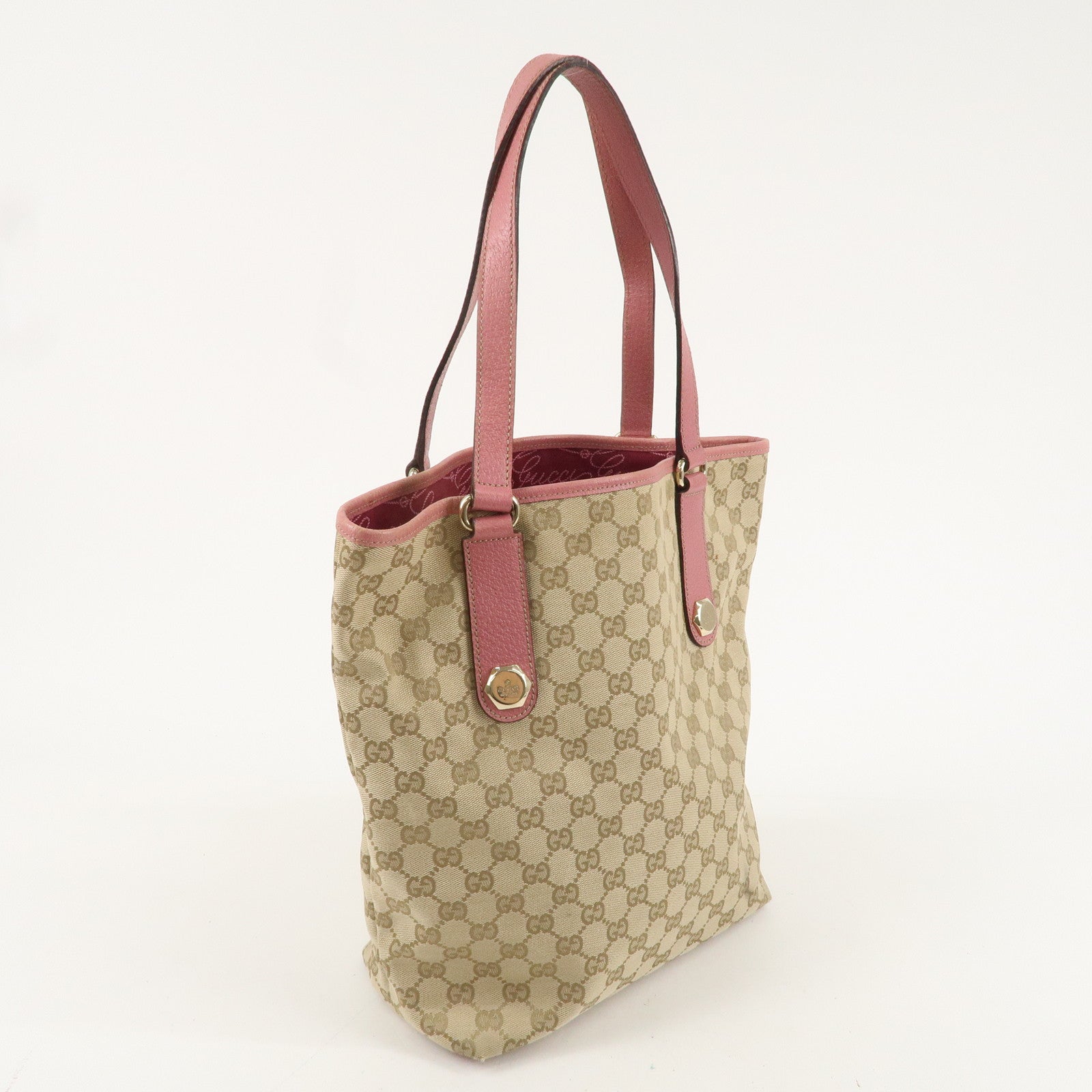 GUCCI GG Canvas Leather Tote Bag Hand Bag Beige Pink 153009