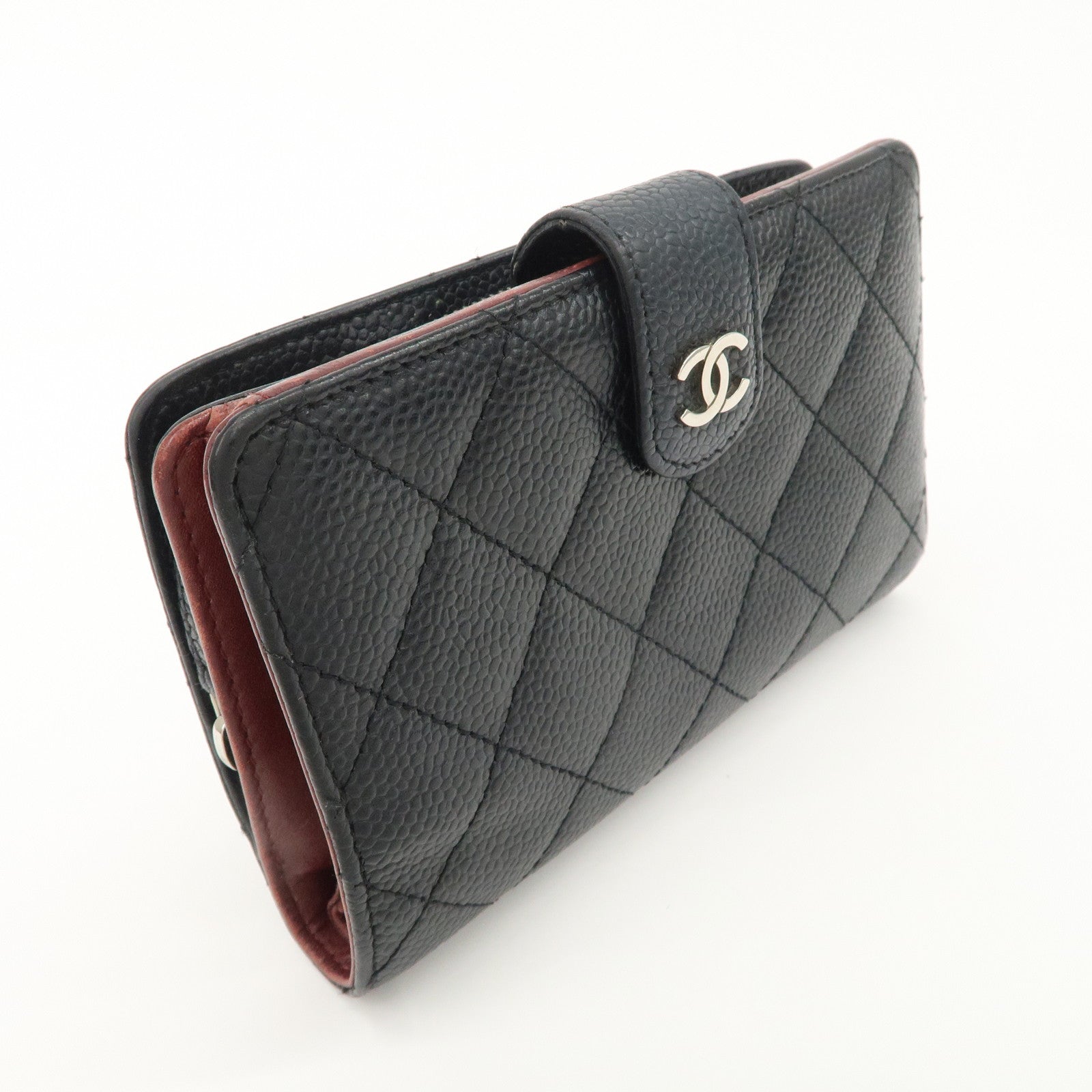 CHANEL COCO Mark Matelasse Caviar Skin Bi-fold Wallet A48667