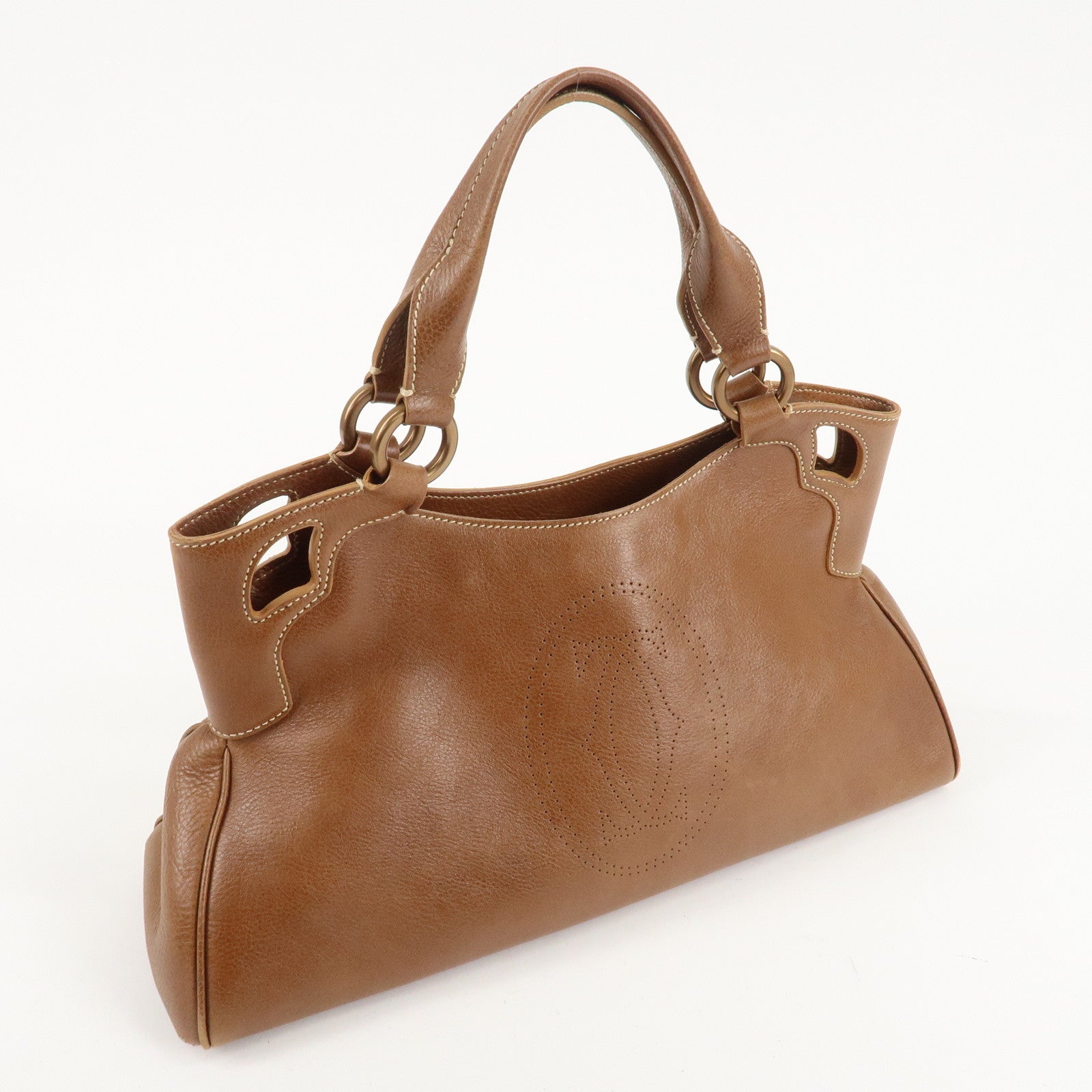 Cartier Marcello Du Cartier Leather Tote Bag Hand Bag Brown