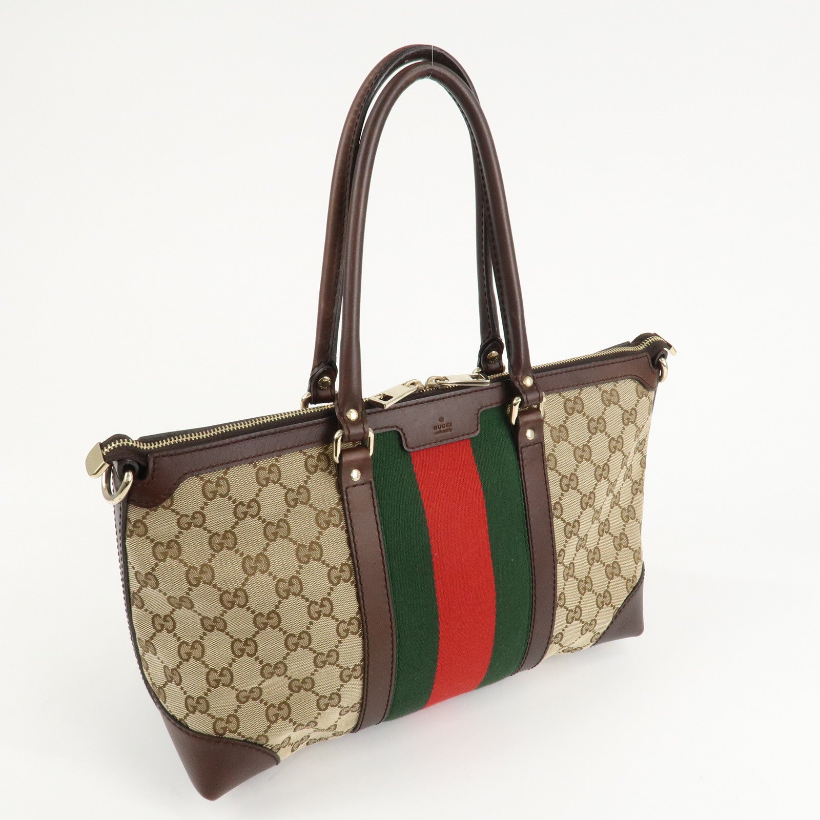 GUCCI Sherry GG Canvas Leather Tote Bag Beige Brown 257341