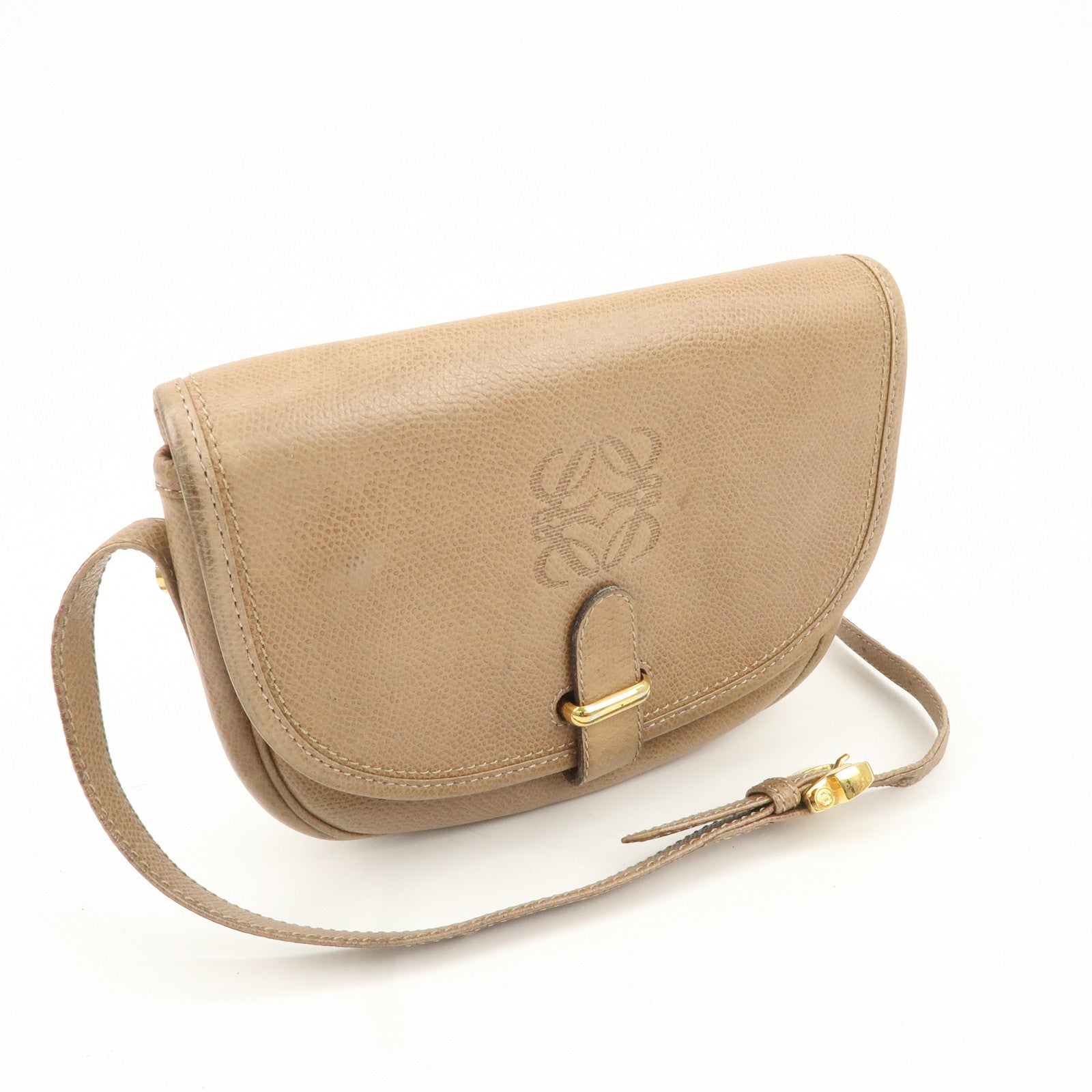 LOEWE Anaglam Leather Shoulder Bag Crossbody Bag Light Brown Used