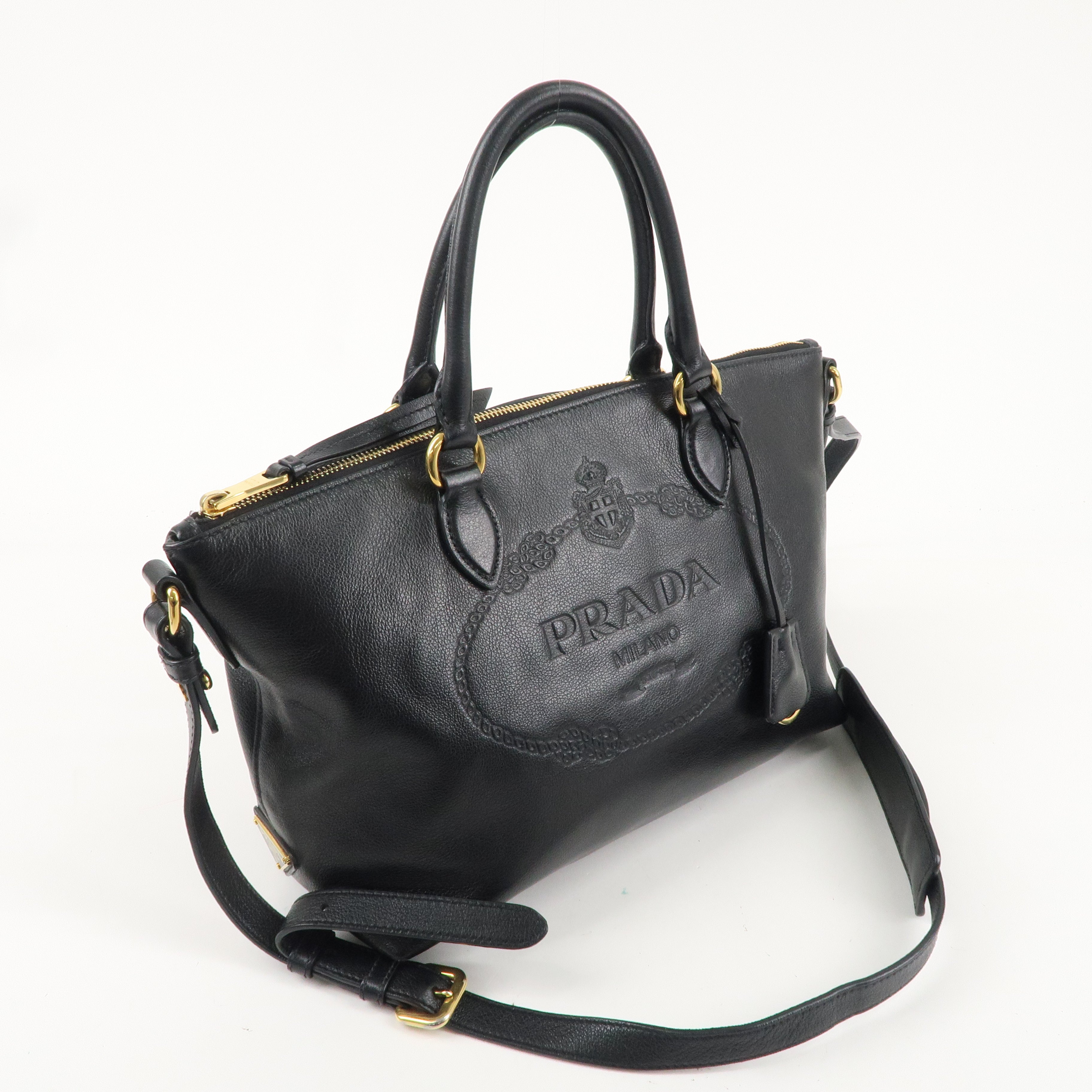 PRADA Leather 2Way Bag Hand Bag Shoulder Bag Black 1BA104