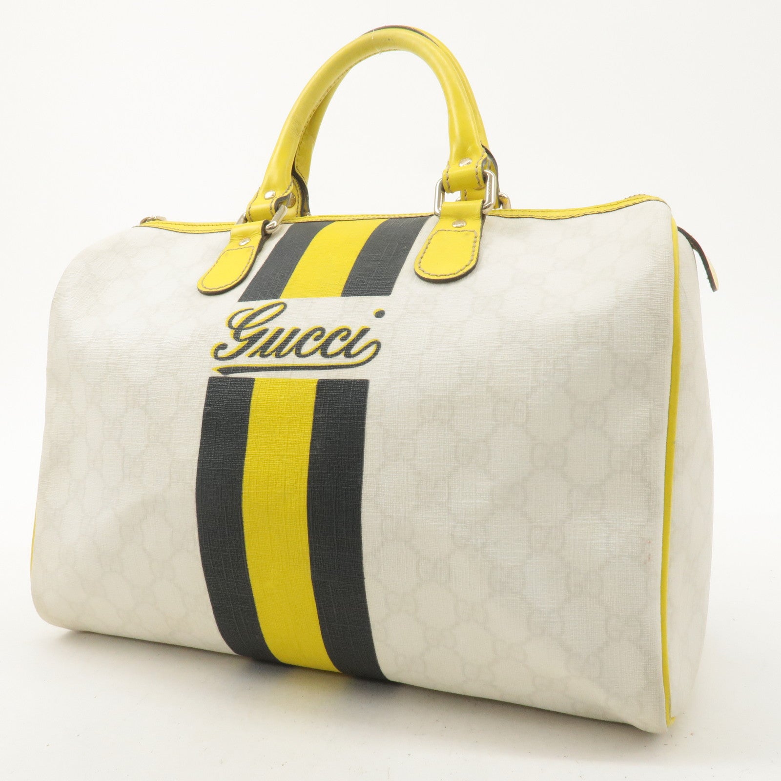 GUCCI Joyline GG Supreme Leather Boston Bag Ivory 189895