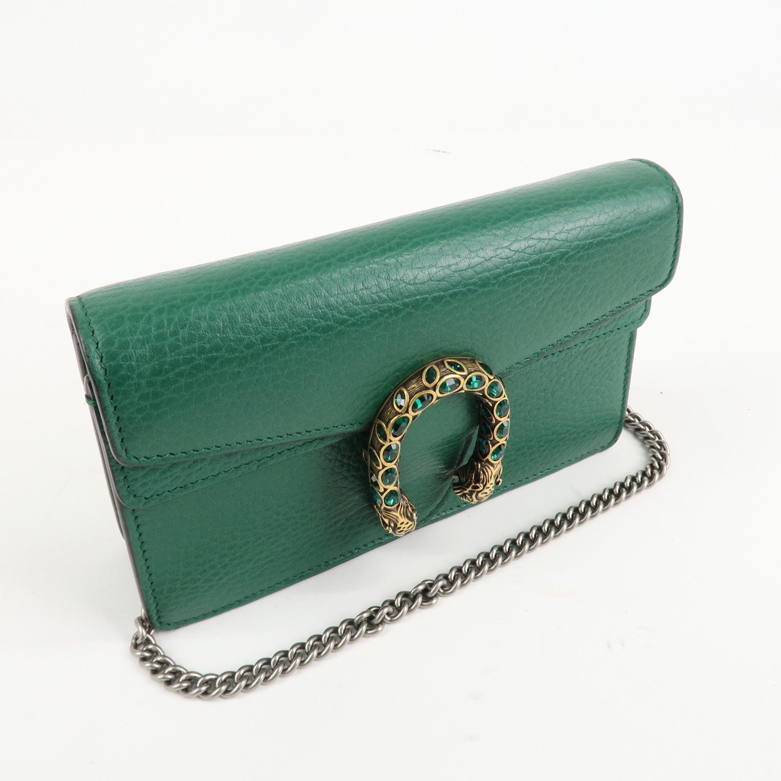 GUCCI Duonissos Leather Chain Shoulder Bag Green 476432