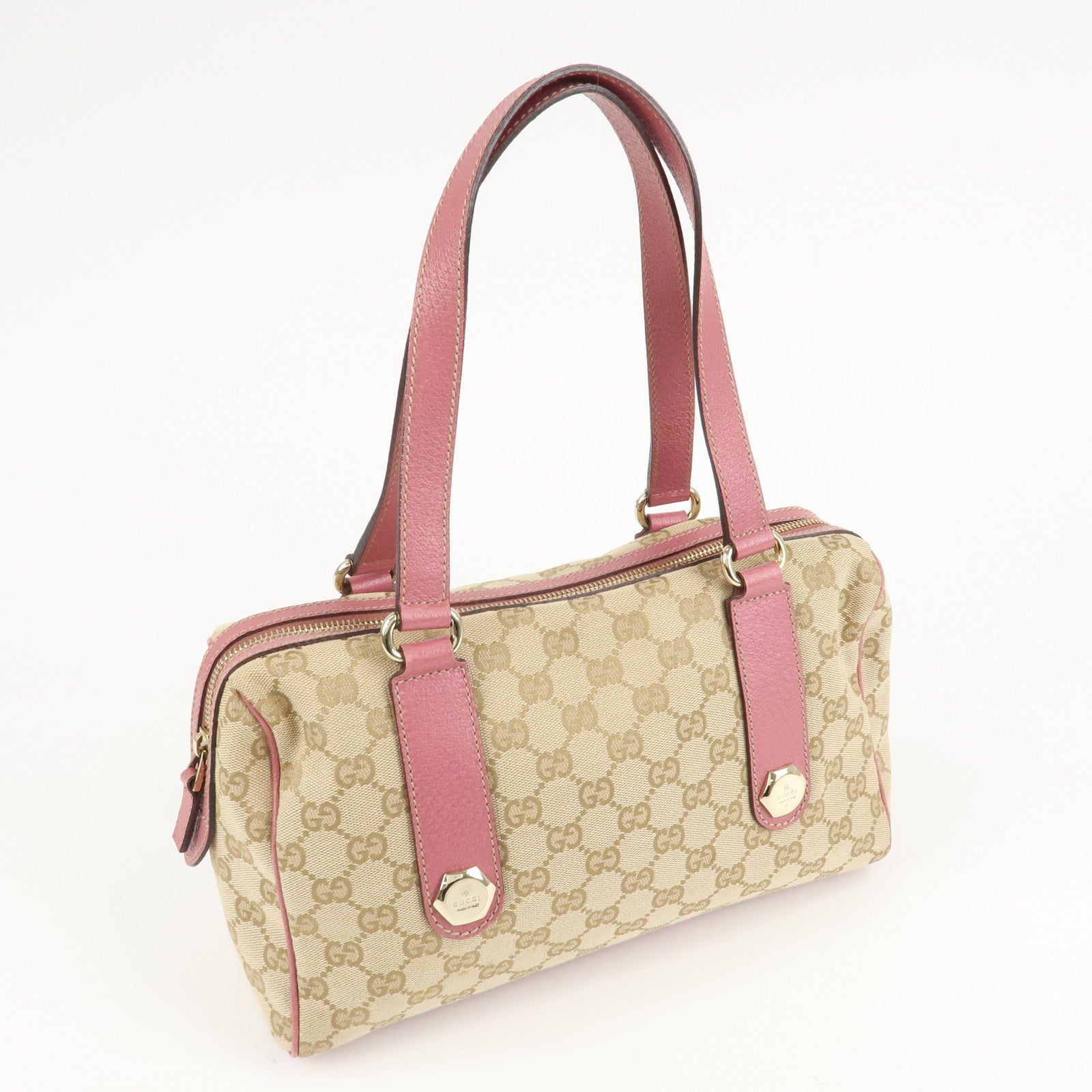 GUCCI GG Canvas Leather Mini Boston Bag Beige Pink 152457