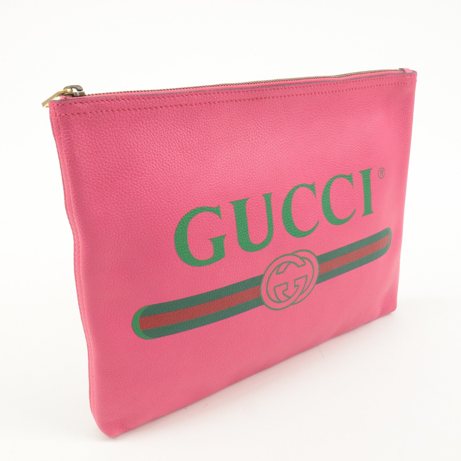 GUCCI Leather Logo Clutch Bag Pink 500981