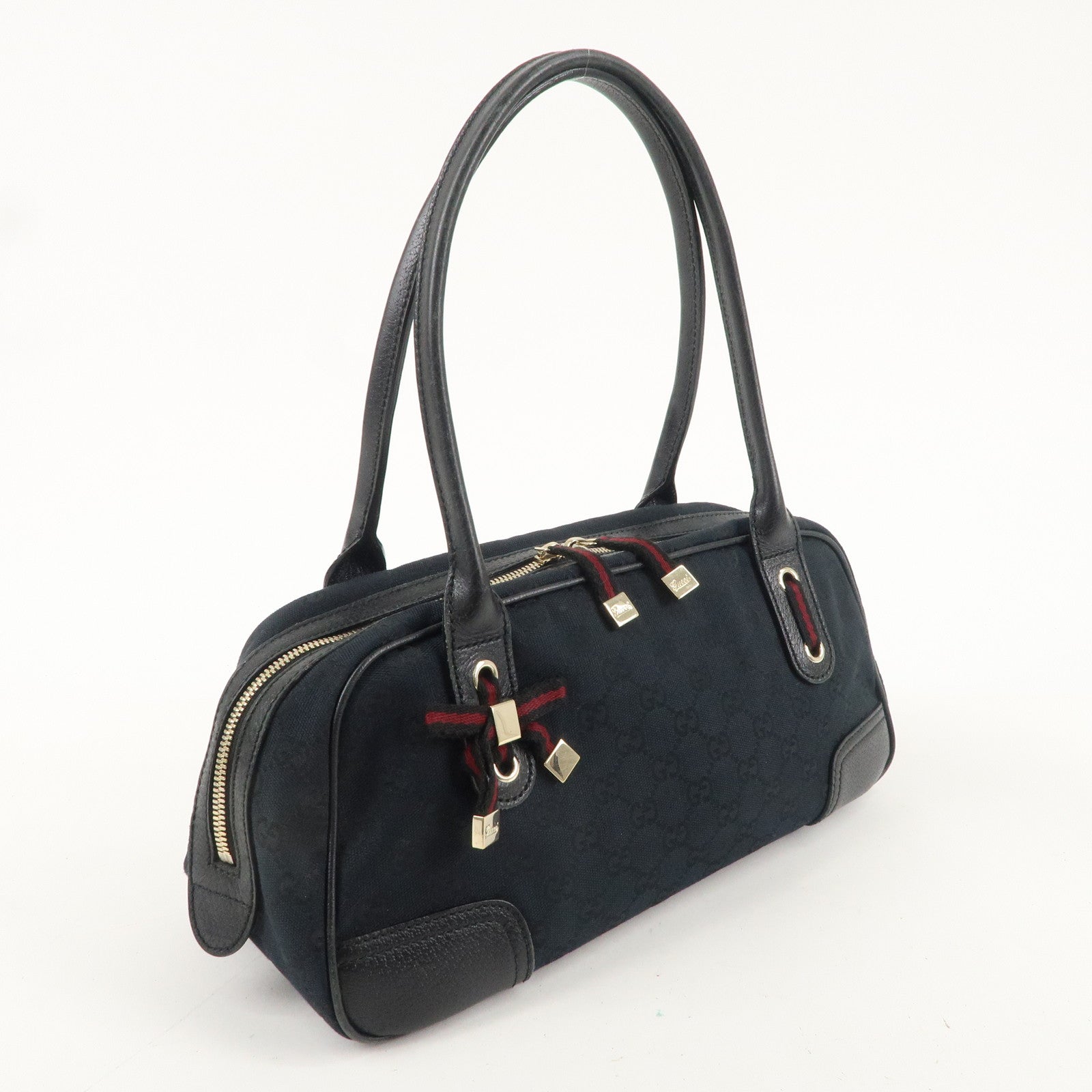 GUCCI Princy GG Canvas Leather Mini Boston Bag Black 161720