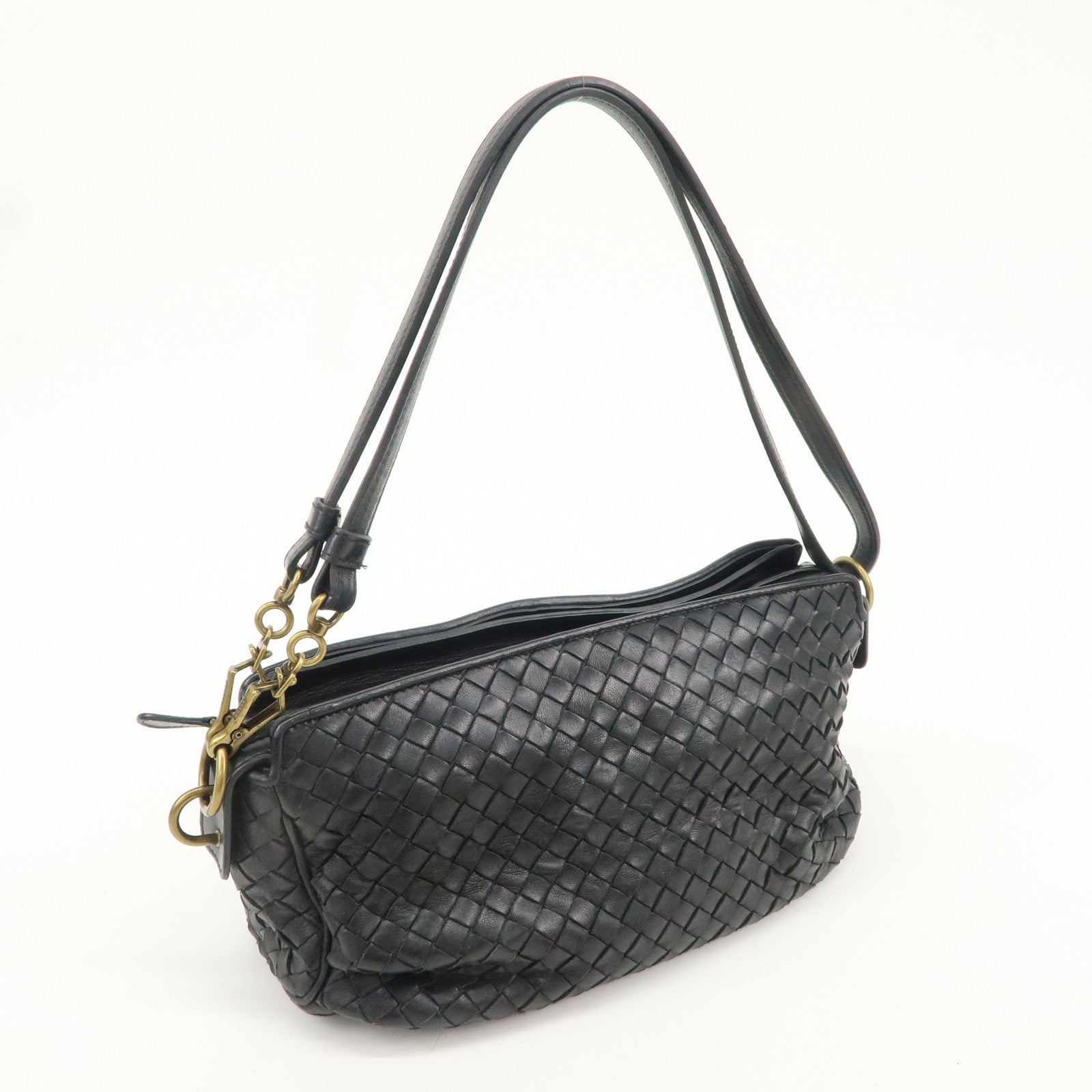 BOTTEGA VENETA Intrecciato Leather Shoulder Bag Black 192661