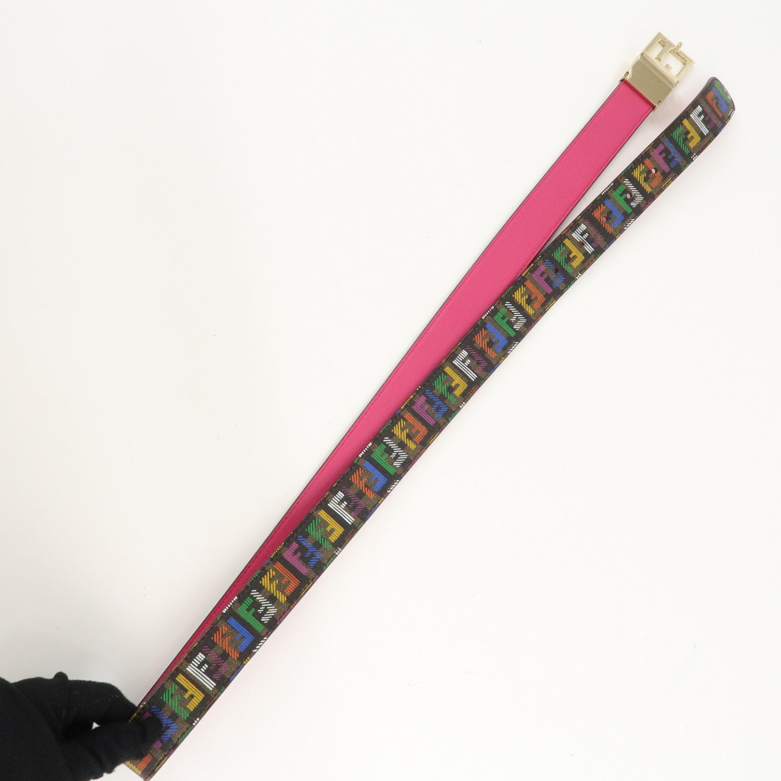 FENDI Zucchino PVC FF Logo Belt Multi Color Used