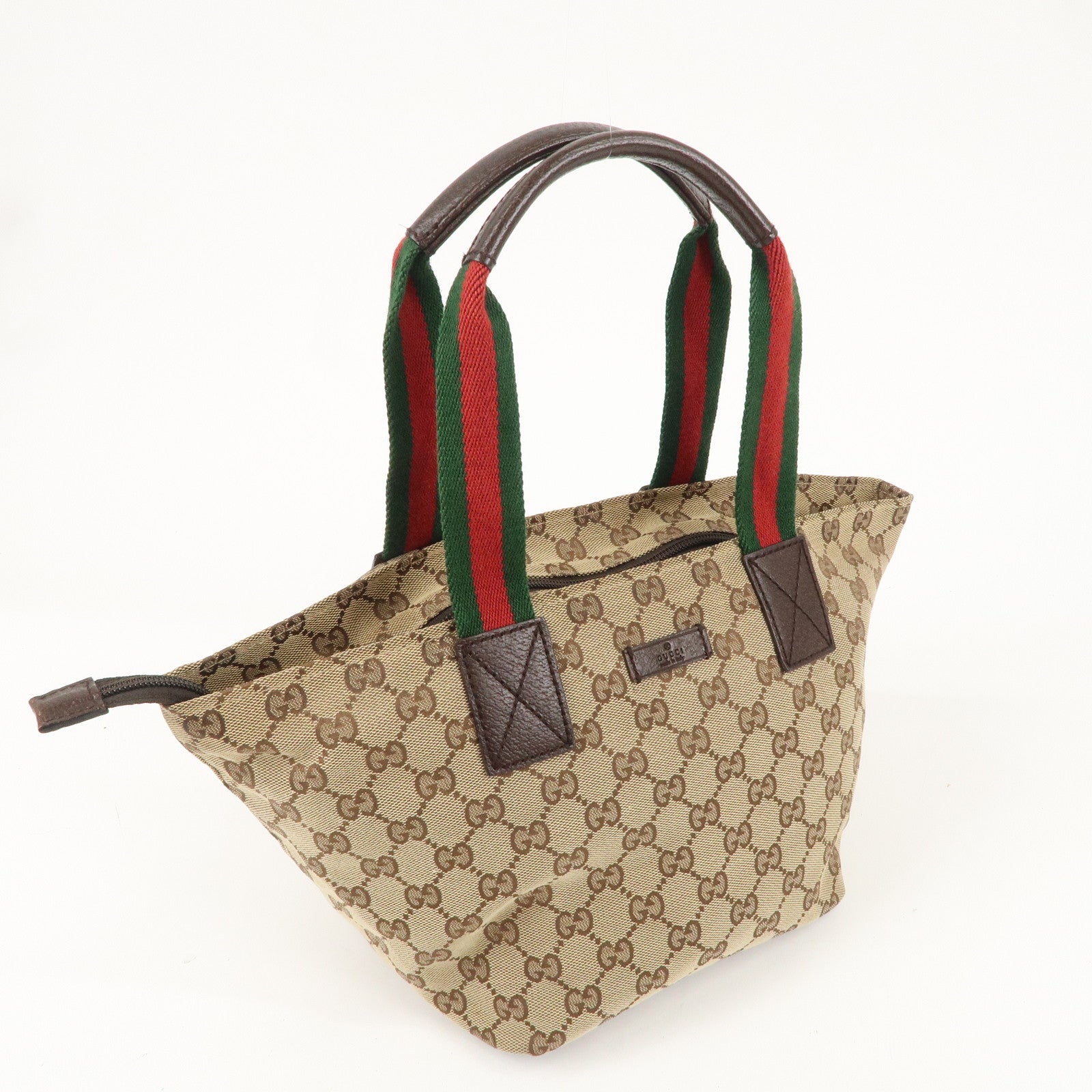 GUCCI Sherry GG Canvas Leather Tote Bag Beige Brown 131228