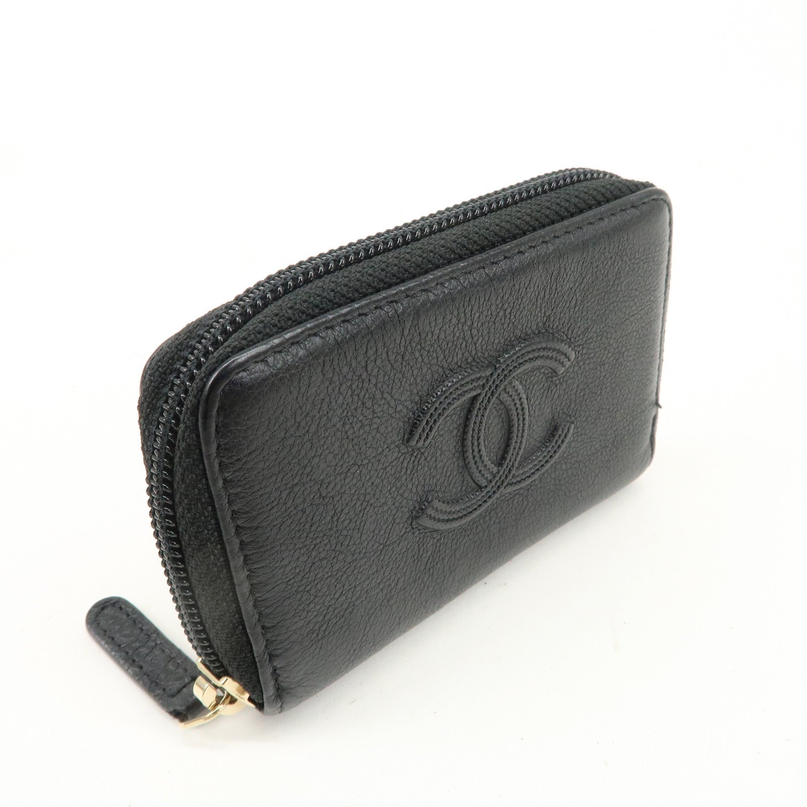 CHANEL Leather Coco Mark Card Case Black